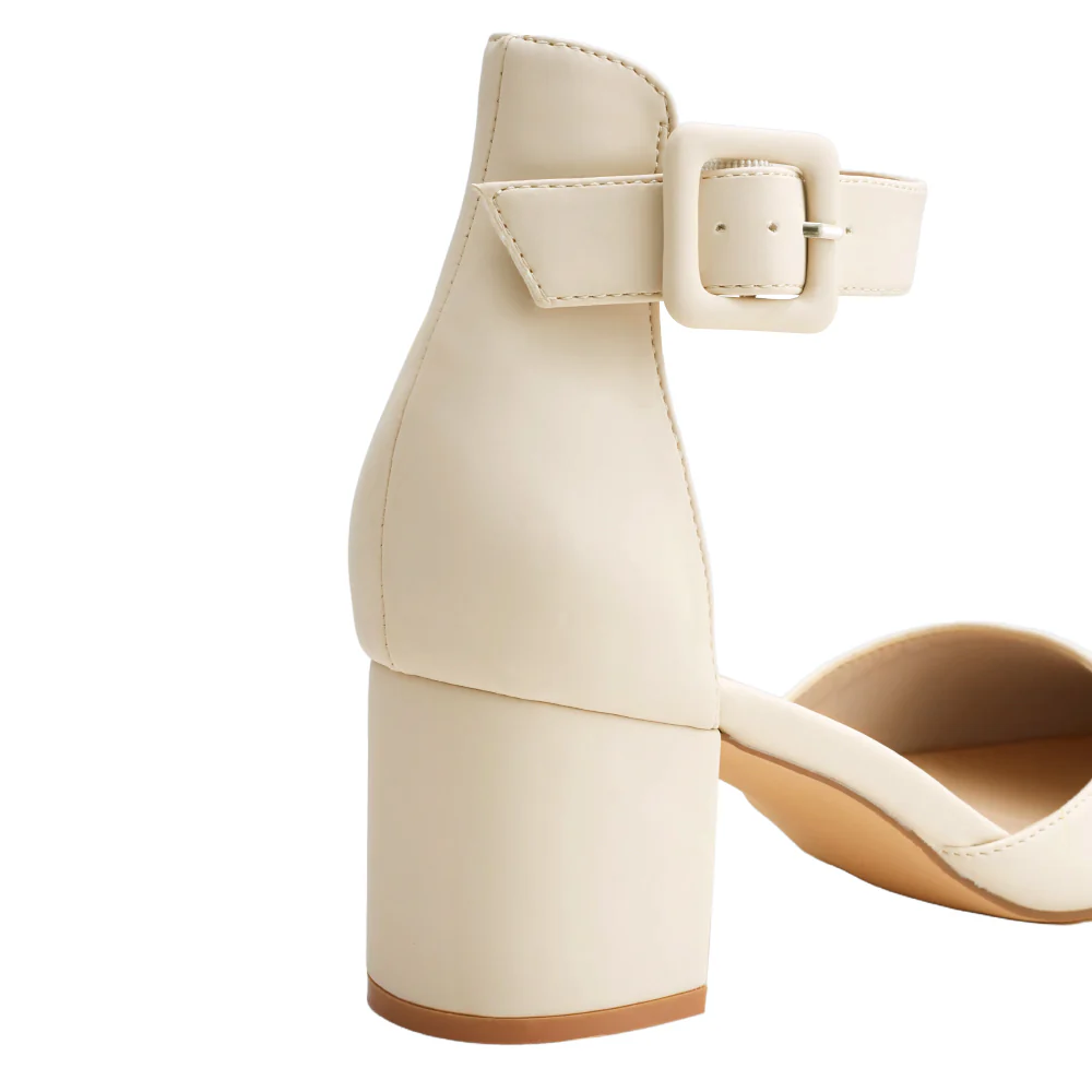 Comfortable Closed Toe Block Heels Pumps - Beige - Image 6