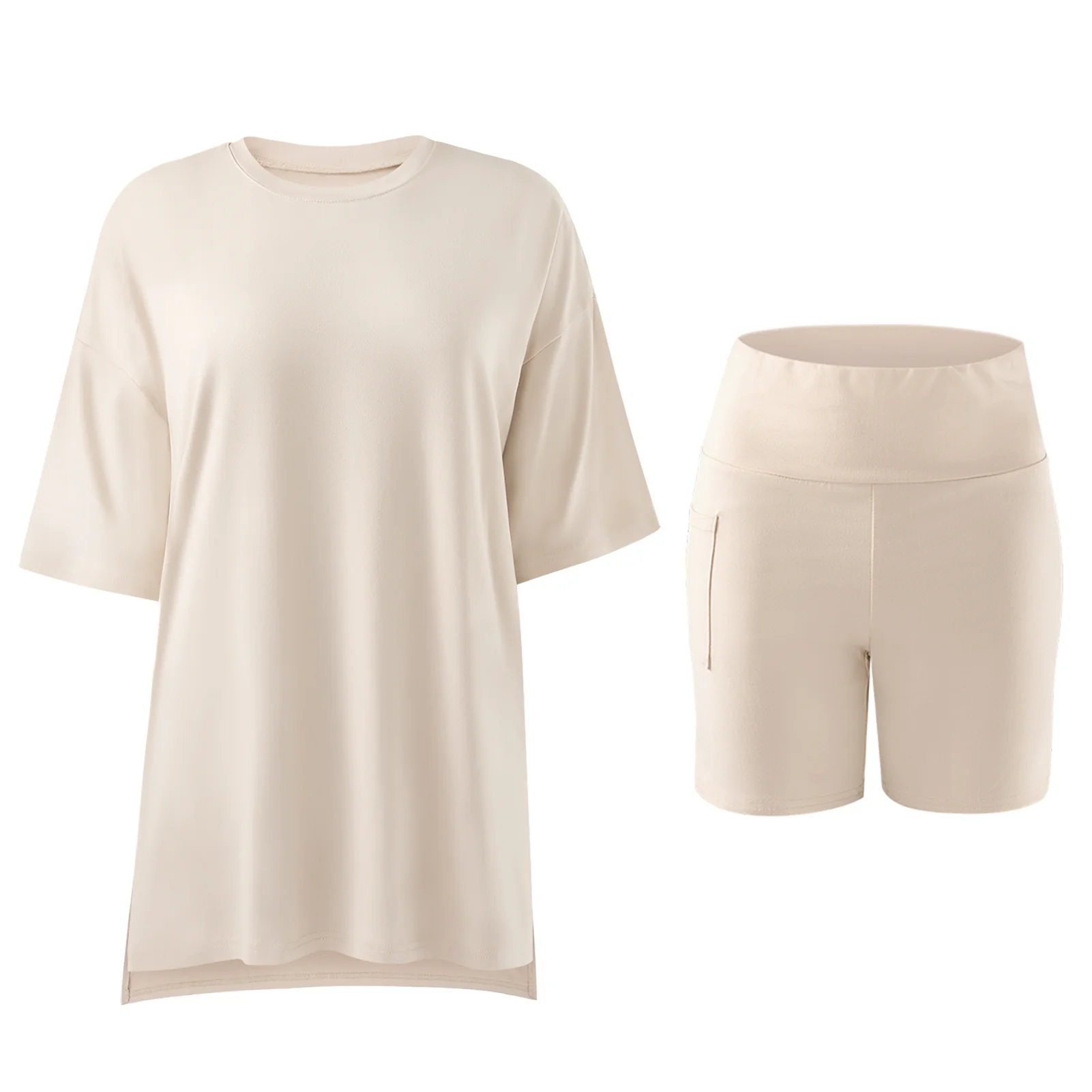 Comfortable Short Sleeve Loungewear Set - Cream - Image 2