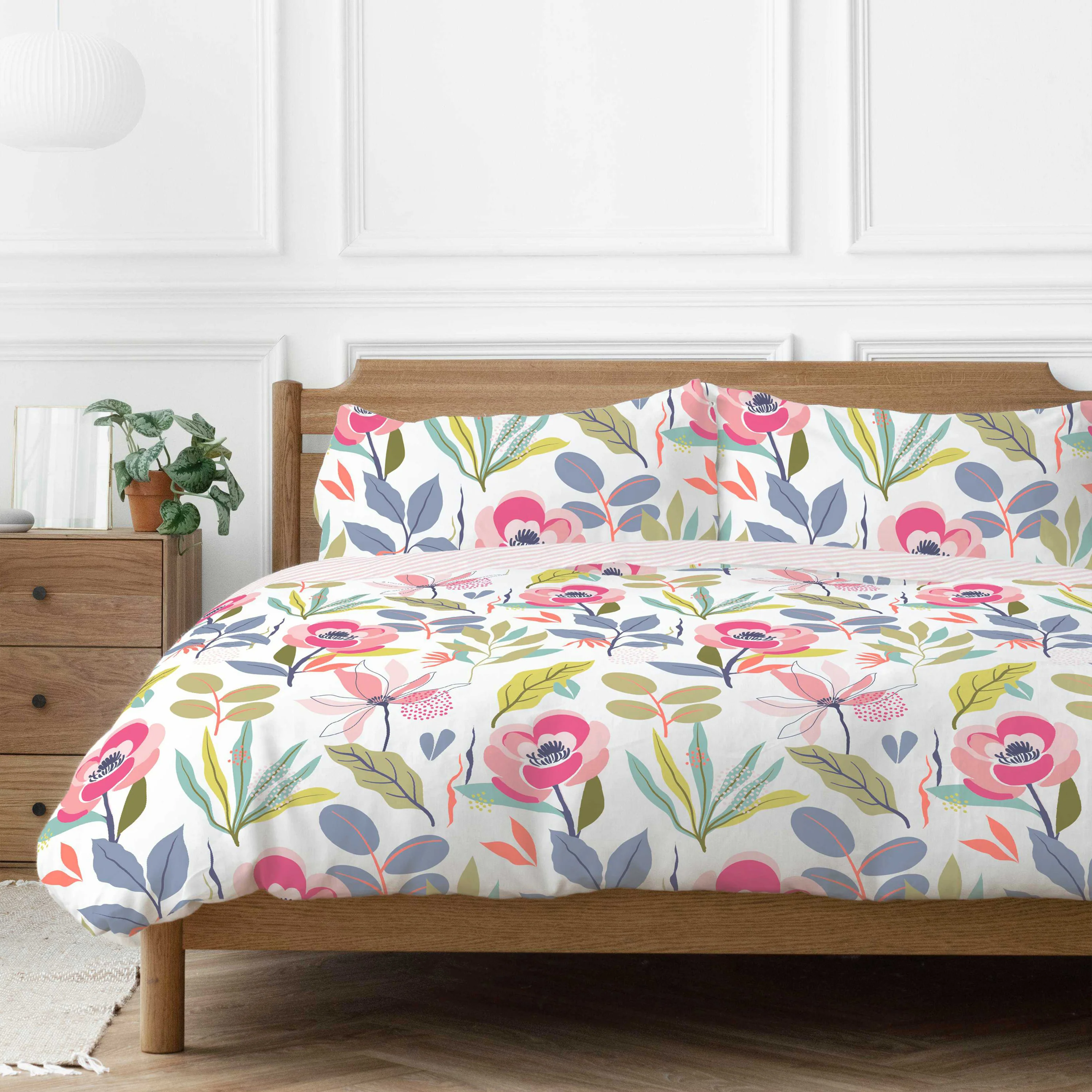 Copenhagen Home Mia Floral Double Duvet Cover Set with Pillowcases - Bright Multicolour