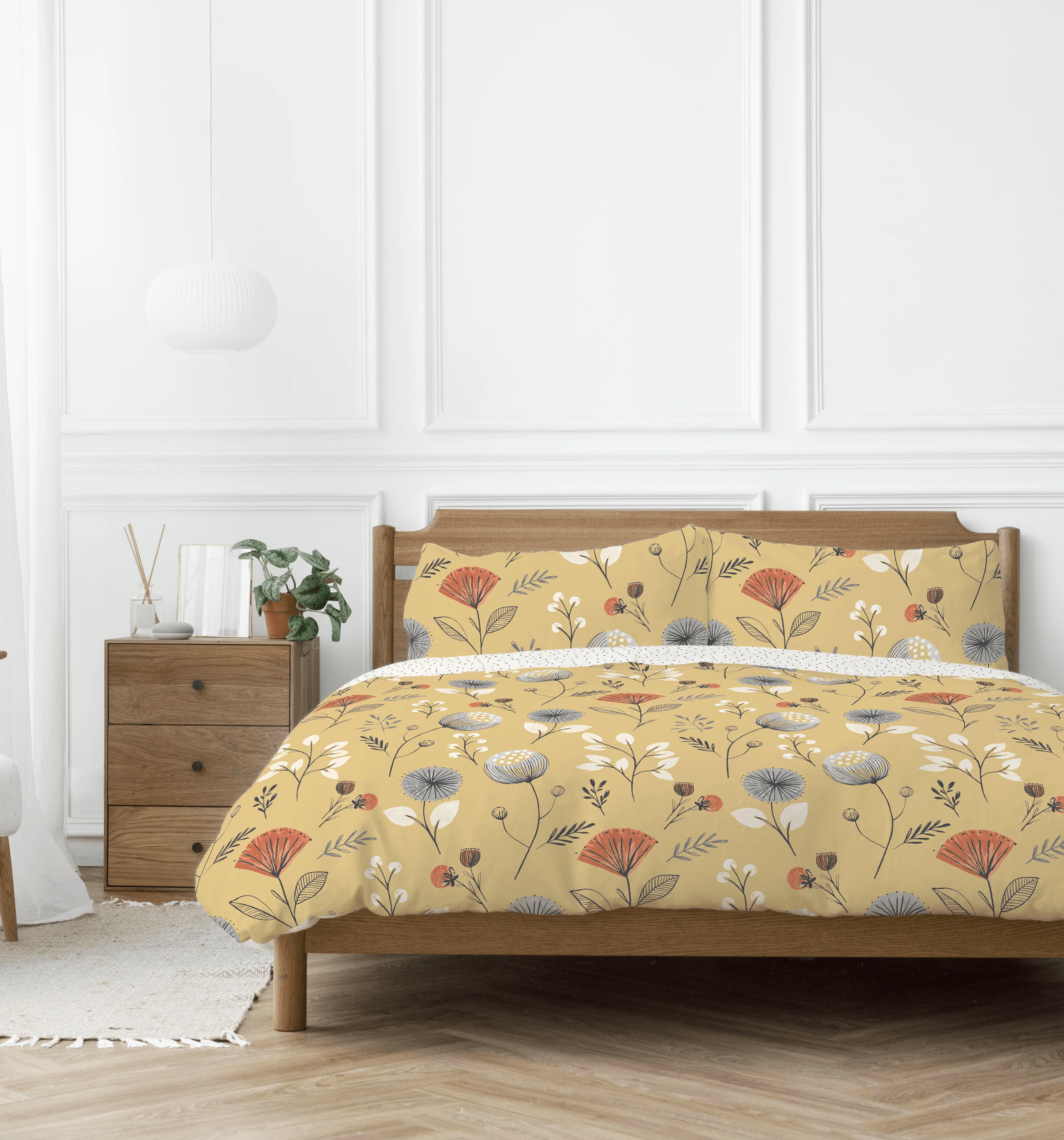 Copenhagen Home Olia Reversible Double Duvet Cover Set With Pillowcases - Ochre