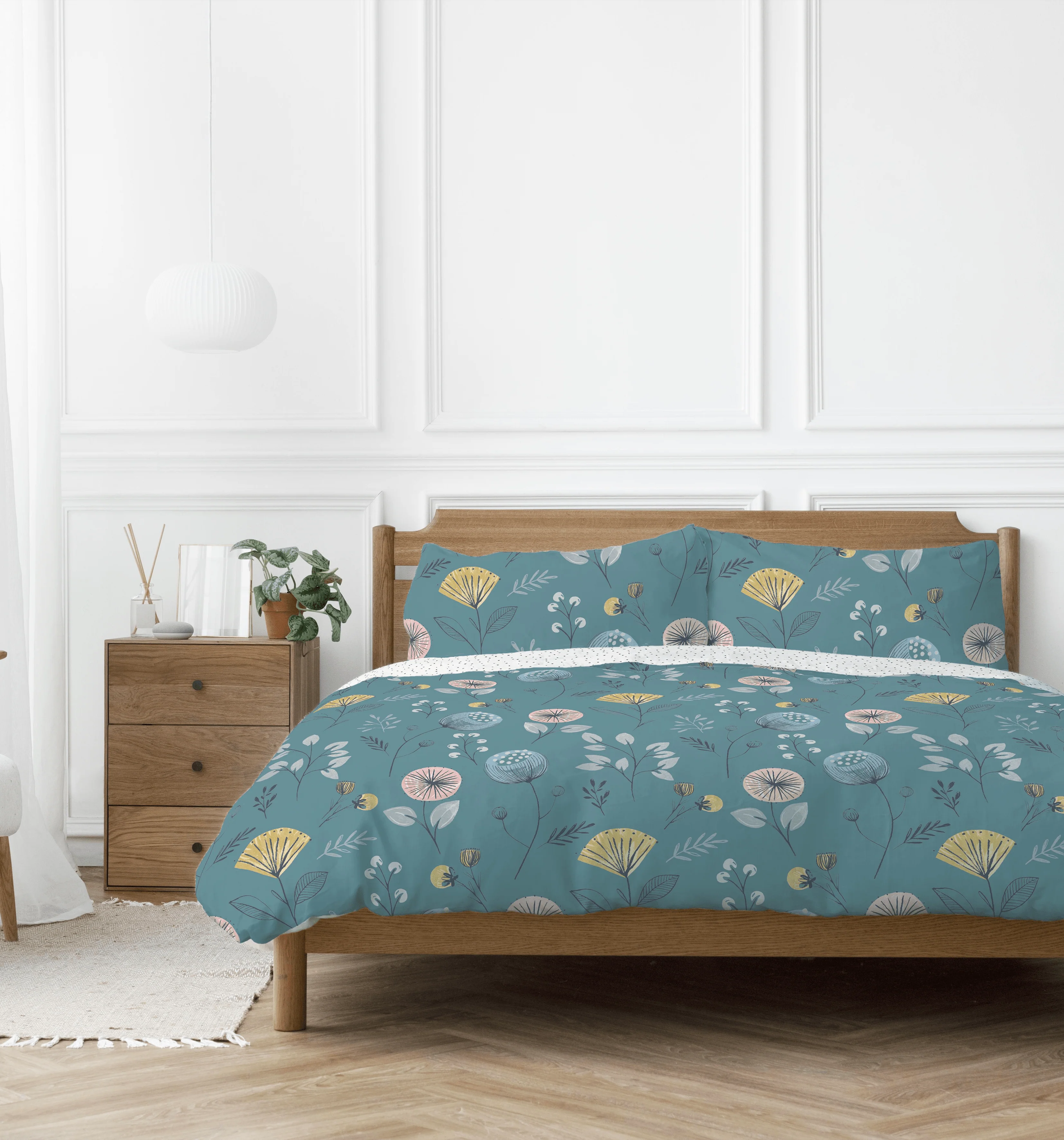 Copenhagen Home Olia Reversible Double Duvet Cover Set With Pillowcases - Teal