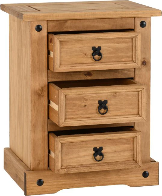 CORONA 3 DRAWER BEDSIDE - DISTRESSED WAXED PINE - Image 2