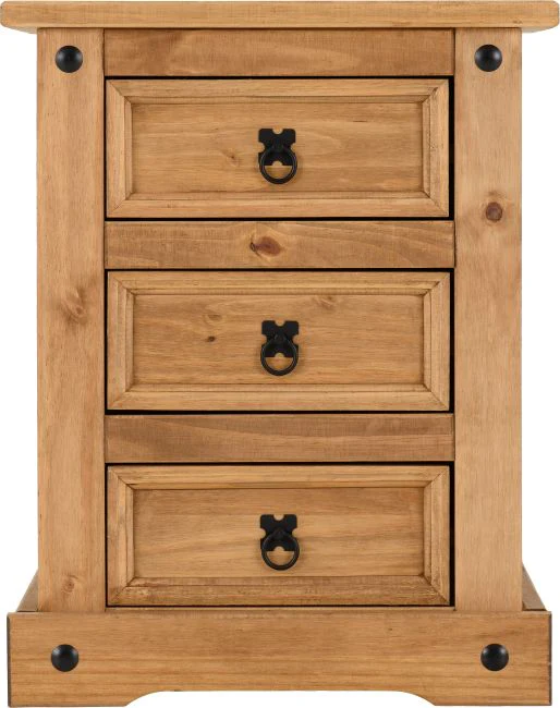 CORONA 3 DRAWER BEDSIDE - DISTRESSED WAXED PINE - Image 3