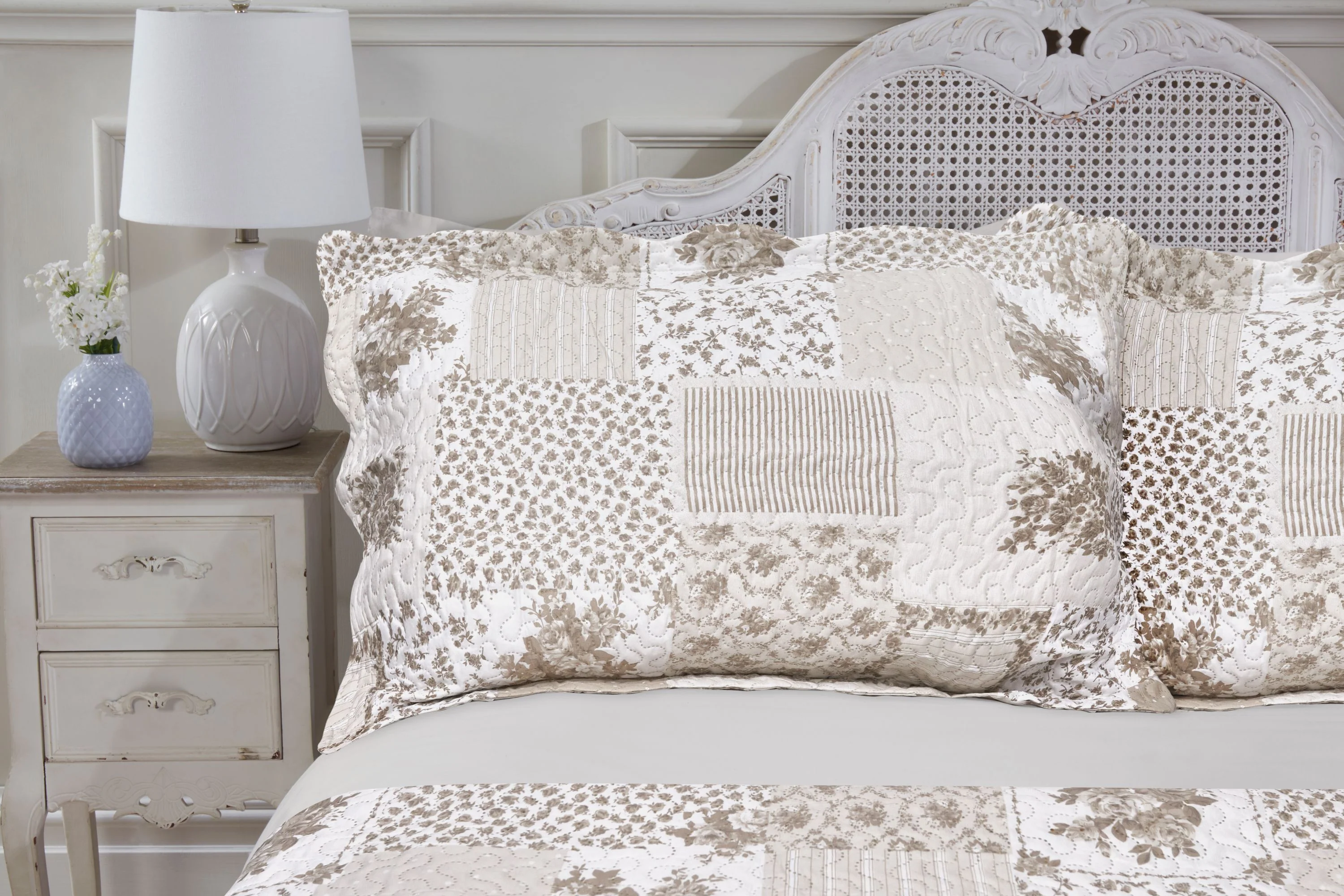 Cotswold - Quilted Patchwork Bedspread Set in Natural - Image 4
