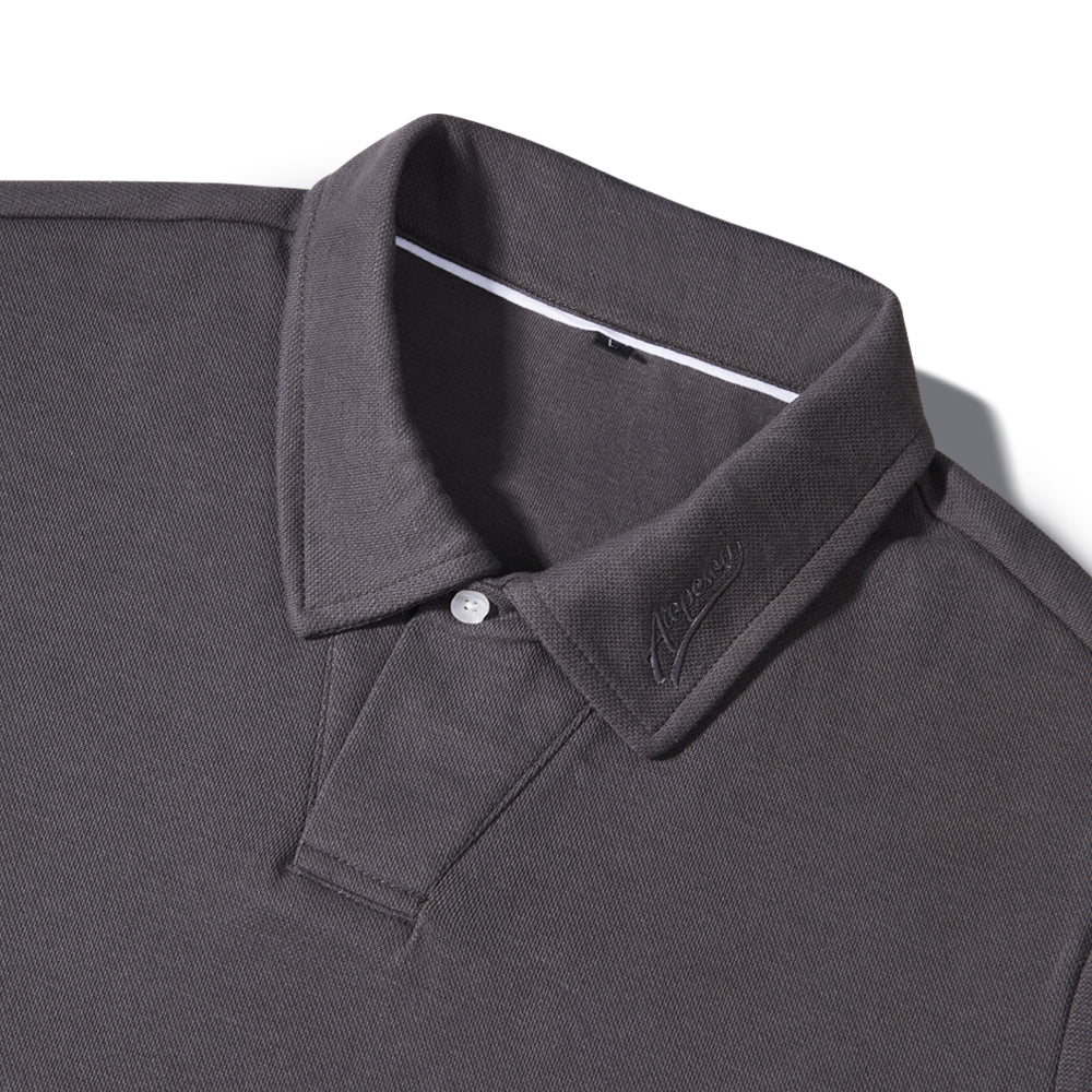 Cotton Long Sleeve Polo T-Shirt - Dark Grey - Image 4