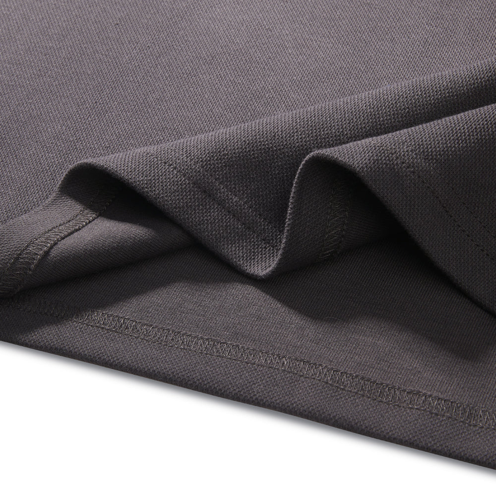 Cotton Long Sleeve Polo T-Shirt - Dark Grey - Image 5