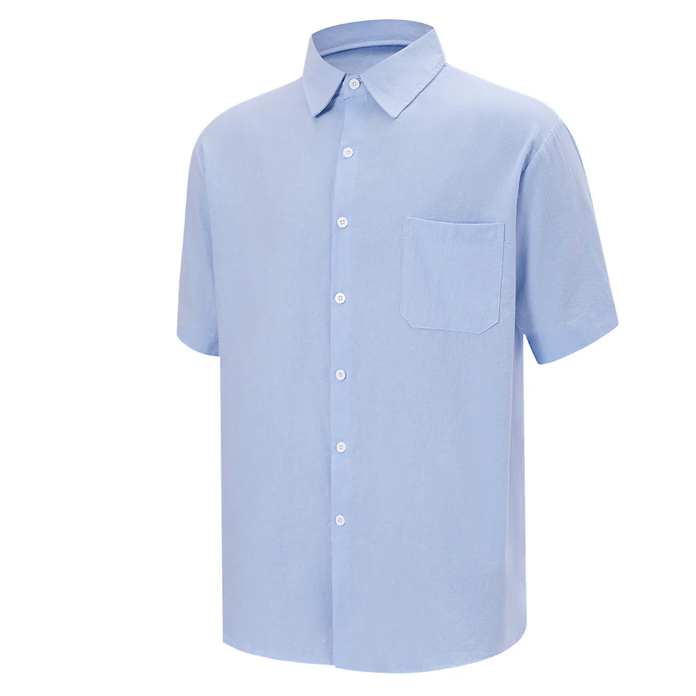 Cotton Short-sleeve Shirt - Blue - Image 3