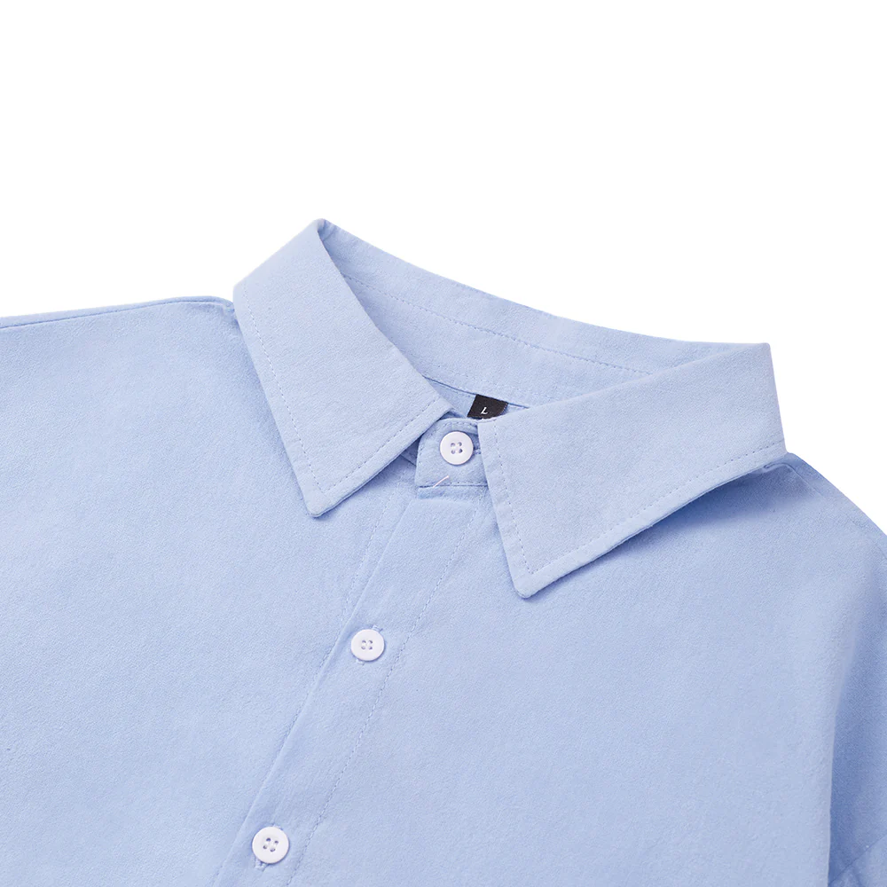 Cotton Short-sleeve Shirt - Blue - Image 5