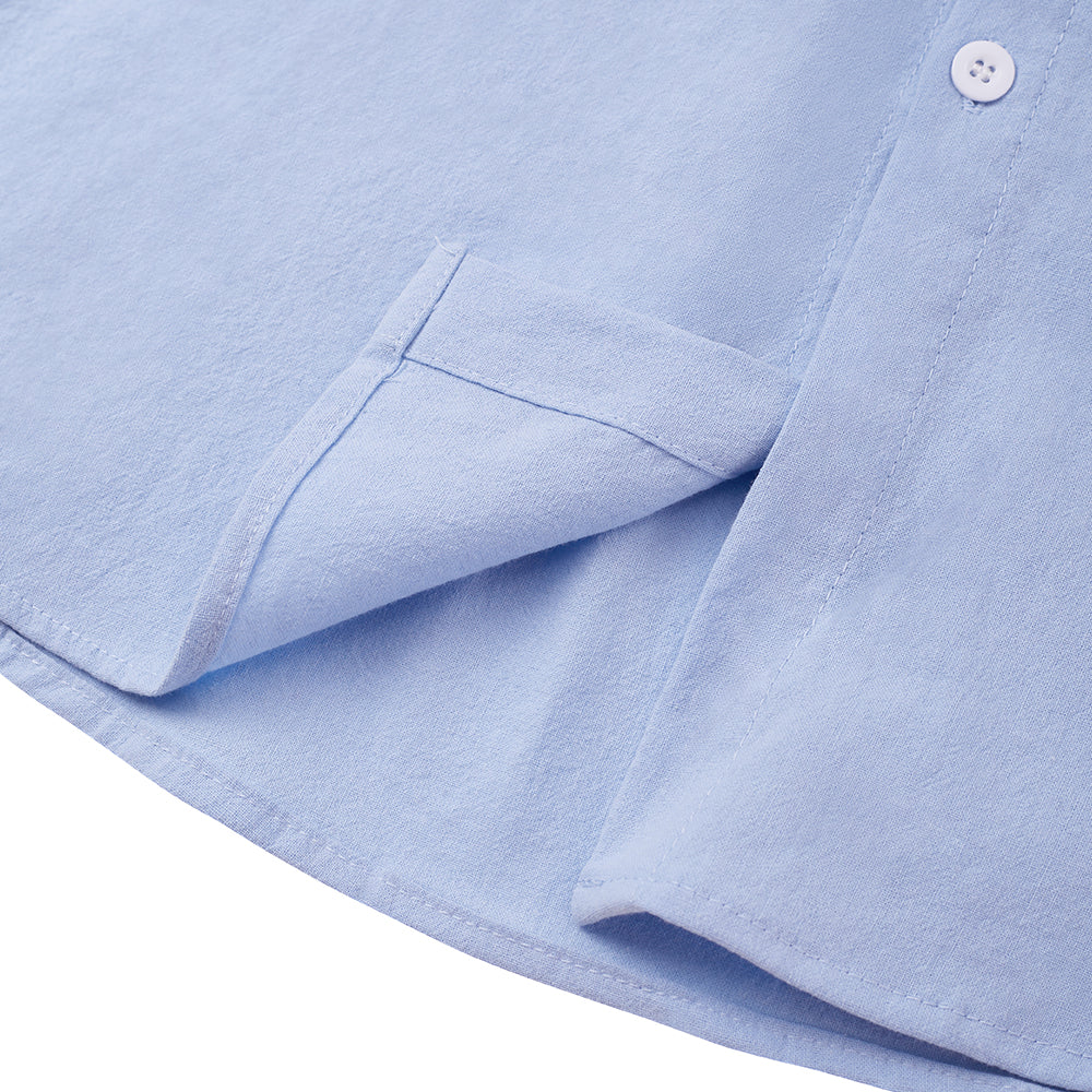 Cotton Short-sleeve Shirt - Blue - Image 6