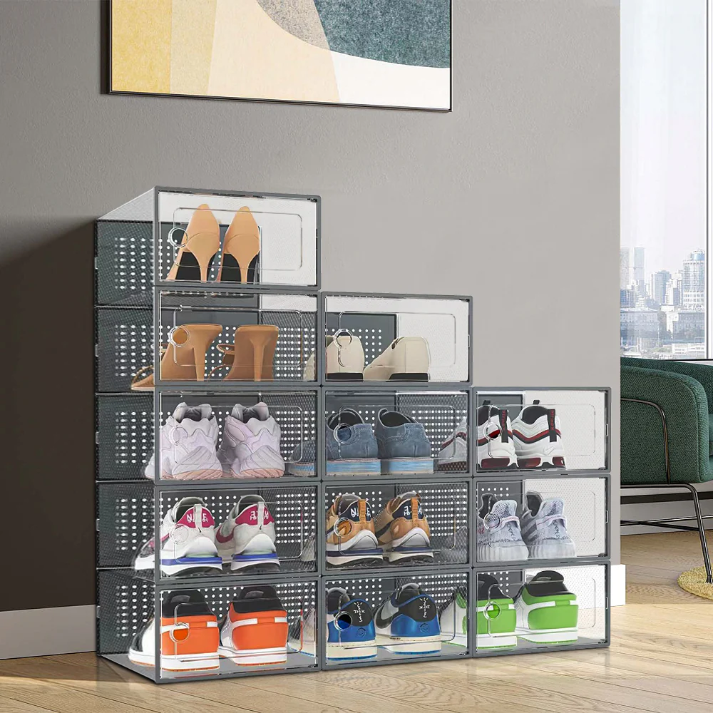 Cottonfy UK 12x Stackable Shoe Storage Box Organiser - Image 8