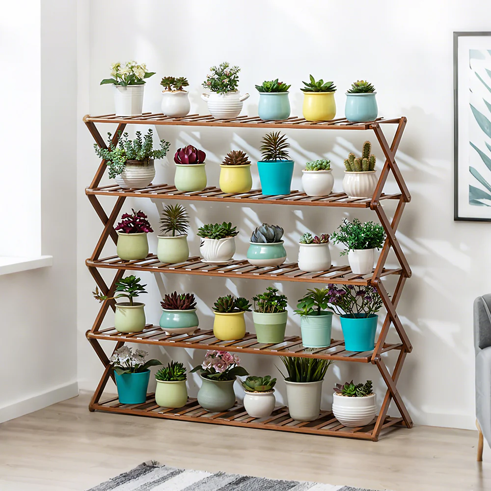 Cottonfy UK 5-Tier Bamboo Flower Stand Rack Holder Multifunctional Storage Rack - Image 9