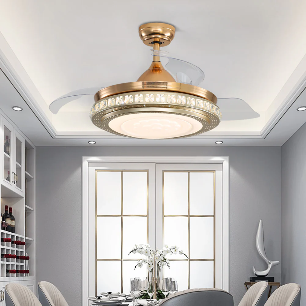 Cottonfy UK Decorative Gold Finish Crystal Ceiling Fan - Image 2