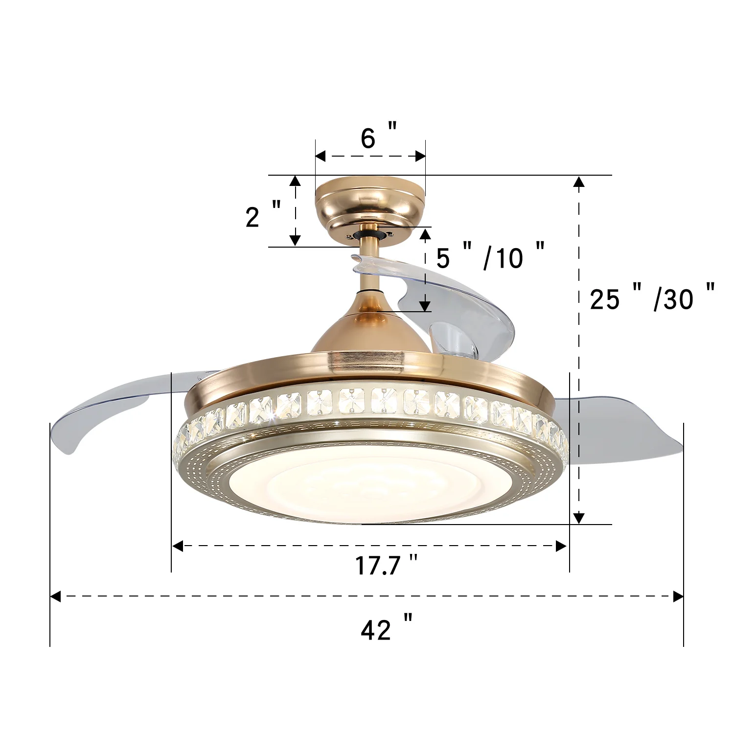 Cottonfy UK Decorative Gold Finish Crystal Ceiling Fan - Image 3