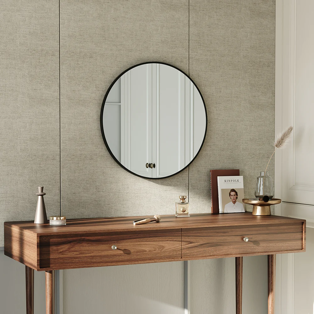 Livingandhome Home Round Bathroom Framed Mirror Wall Hanging - Image 13