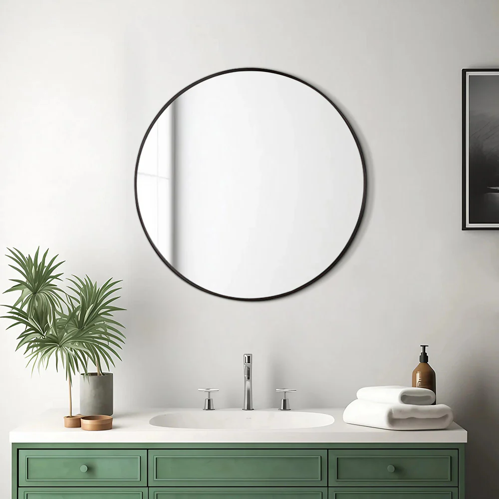 Livingandhome Home Round Bathroom Framed Mirror Wall Hanging - Image 16