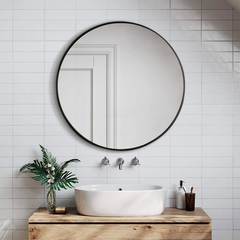 Livingandhome Home Round Bathroom Framed Mirror Wall Hanging - Image 19