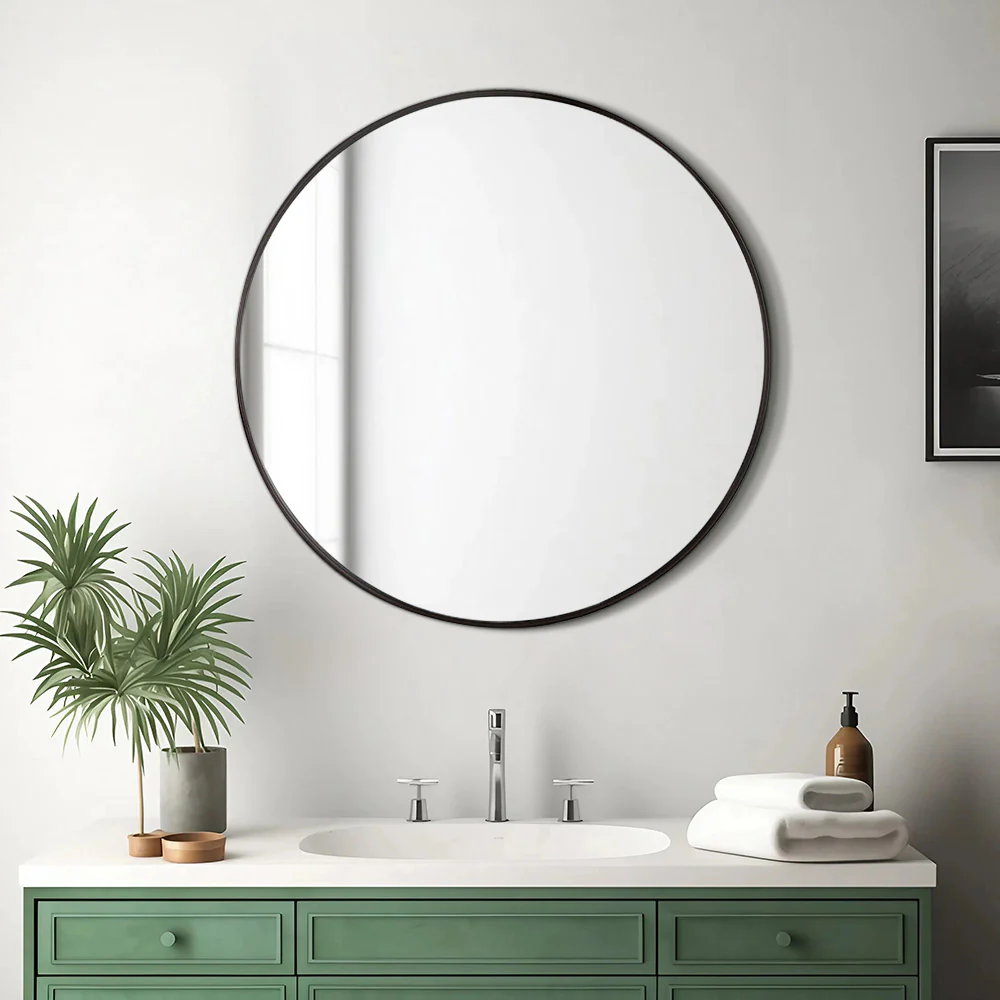 Livingandhome Home Round Bathroom Framed Mirror Wall Hanging - Image 20