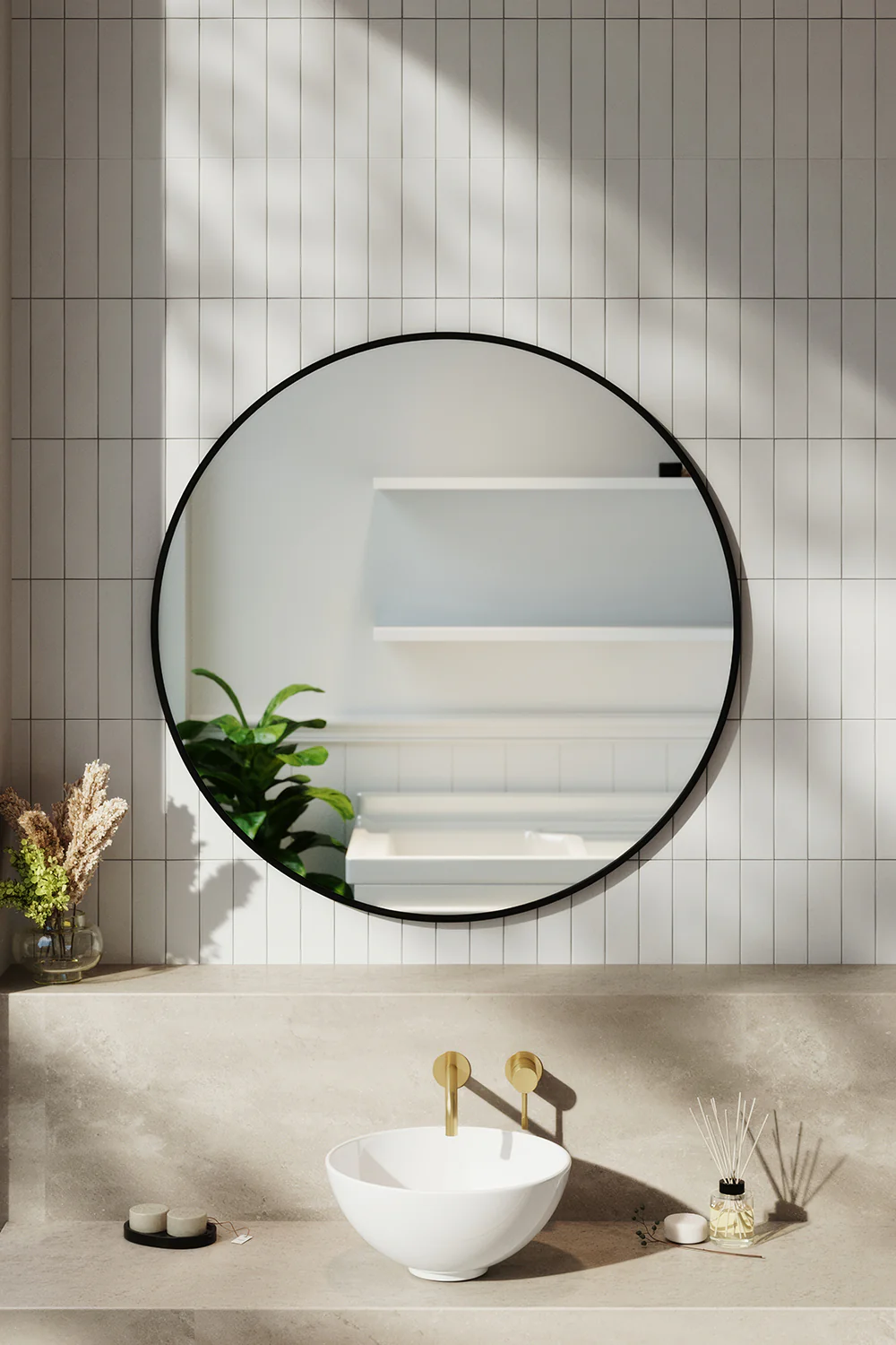 Livingandhome Home Round Bathroom Framed Mirror Wall Hanging - Image 23