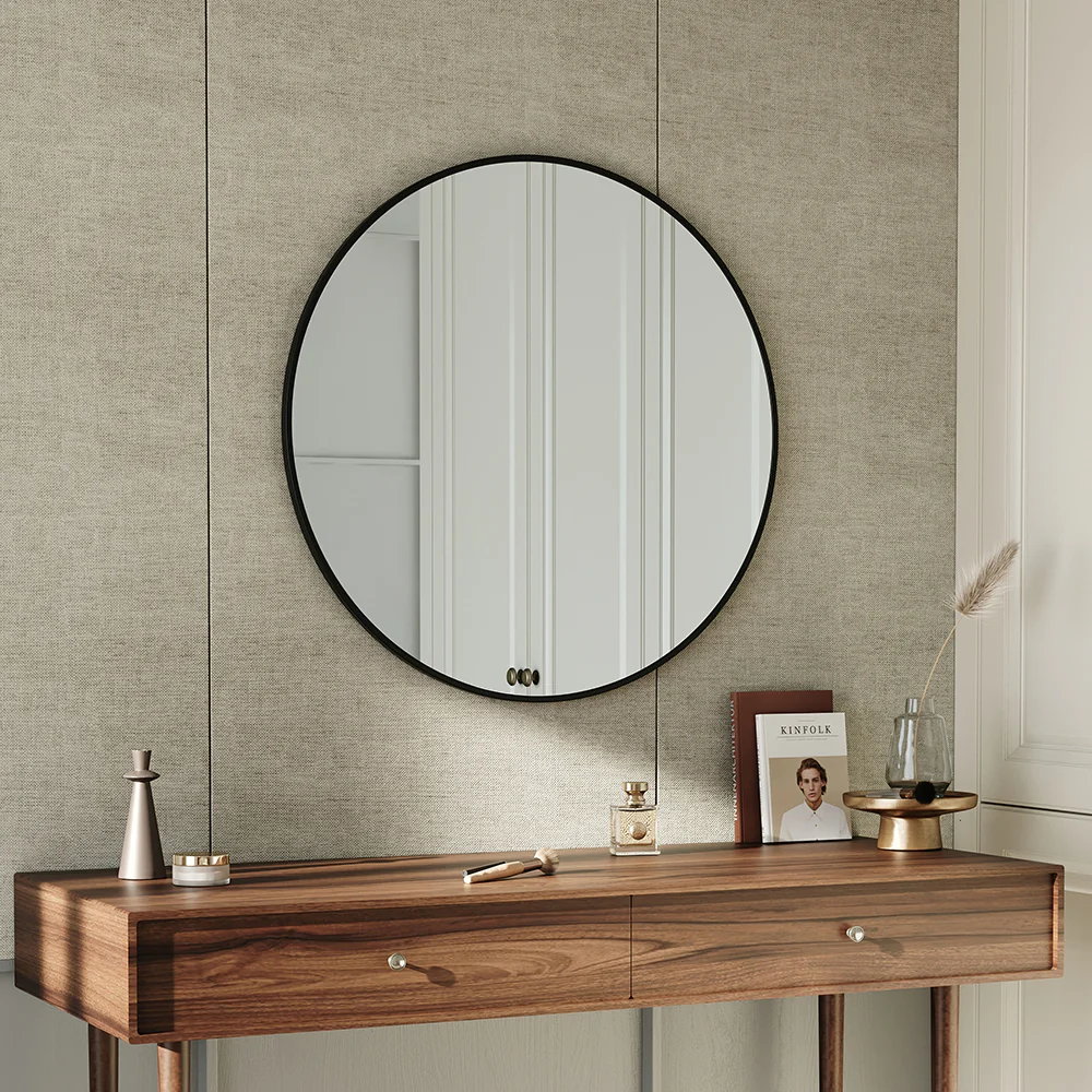 Livingandhome Home Round Bathroom Framed Mirror Wall Hanging - Image 24