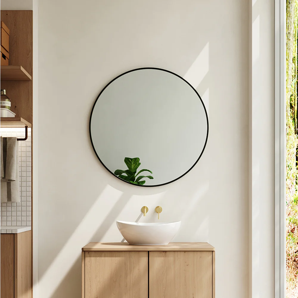 Livingandhome Home Round Bathroom Framed Mirror Wall Hanging - Image 25