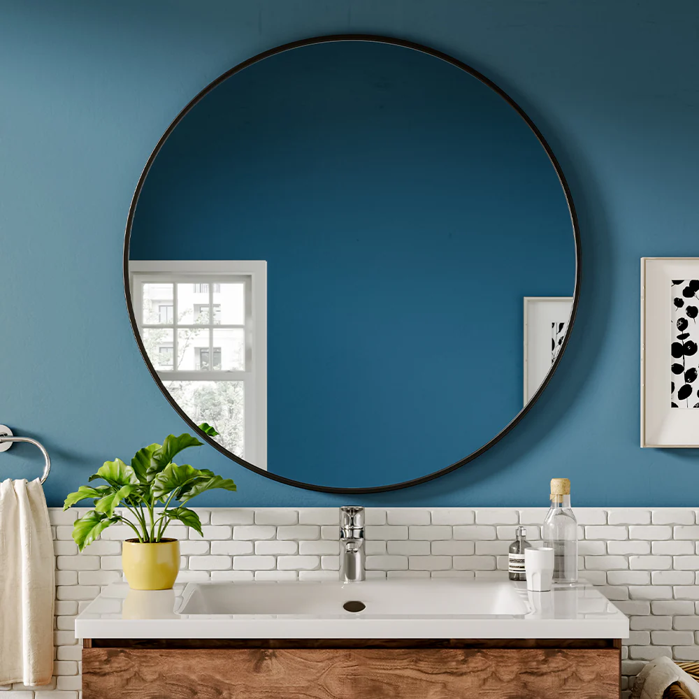 Livingandhome Home Round Bathroom Framed Mirror Wall Hanging - Image 26