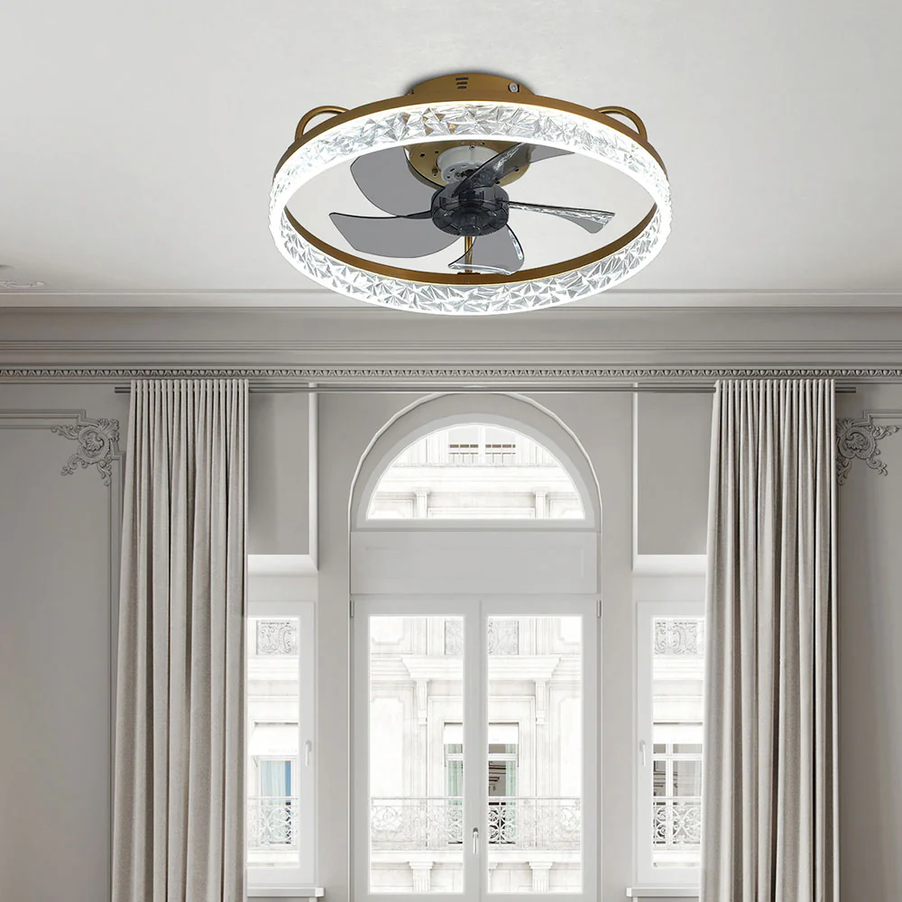Cottonfy UK Round Ceiling Fan Light with Crystal Shade