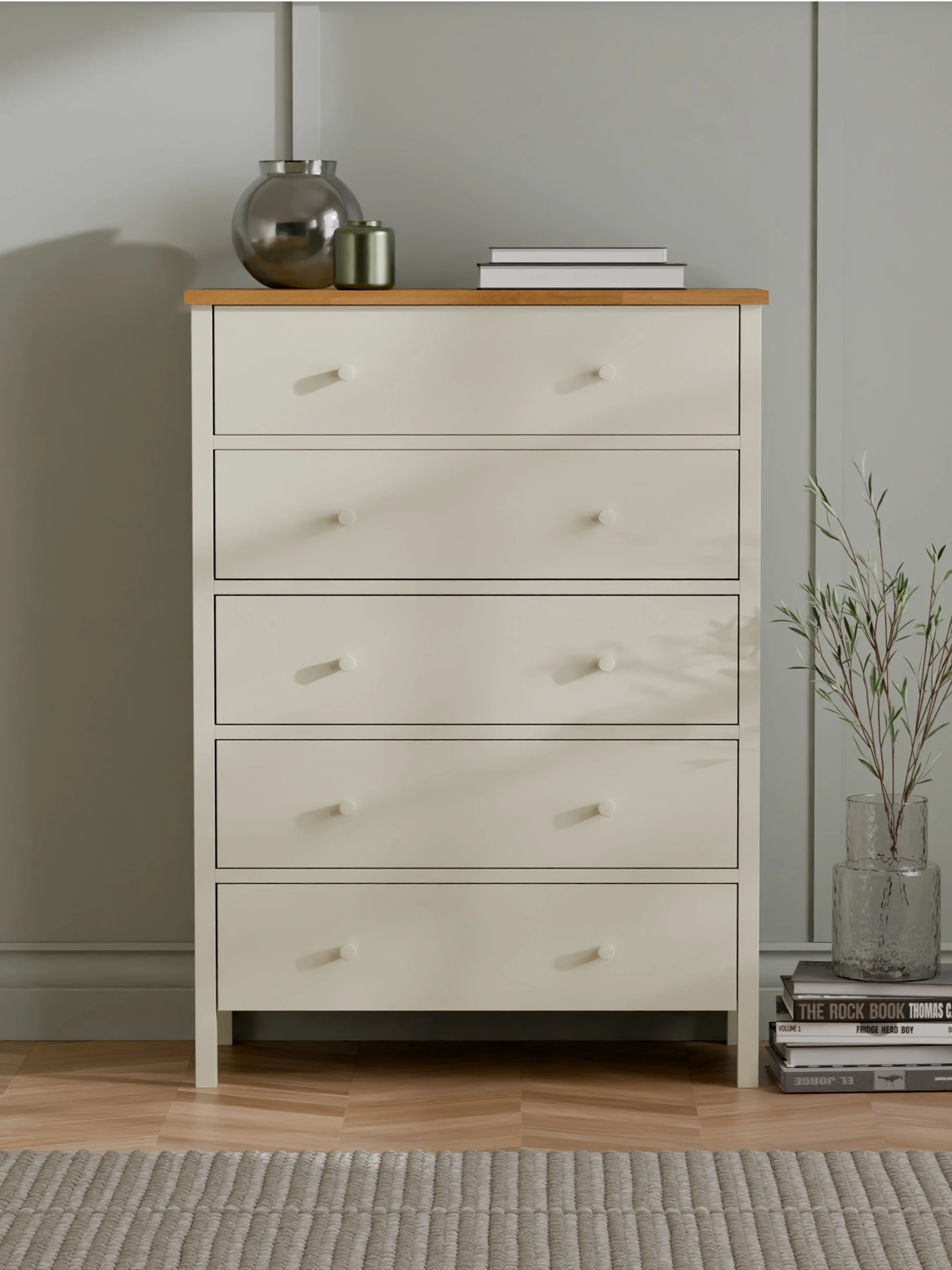 Rowan 5 Drawer Wide Chest - Ivory And Oak