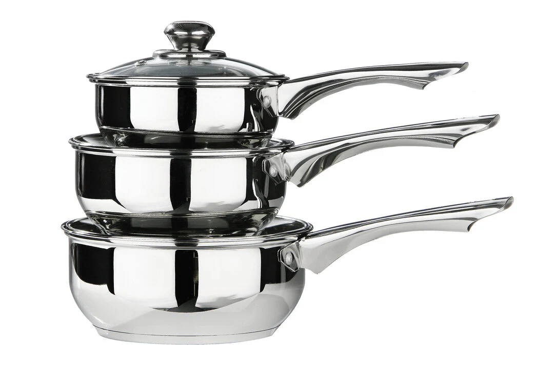 Crosse Set of 3 Stainless Steel Saucepans with Glass Lids