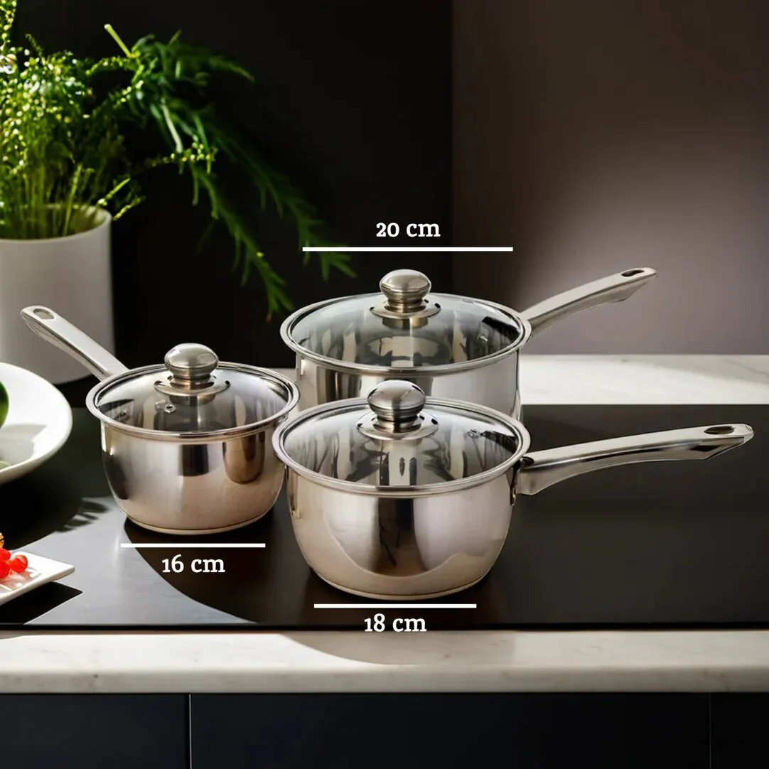 Crosse Set of 3 Stainless Steel Saucepans with Glass Lids - Image 5