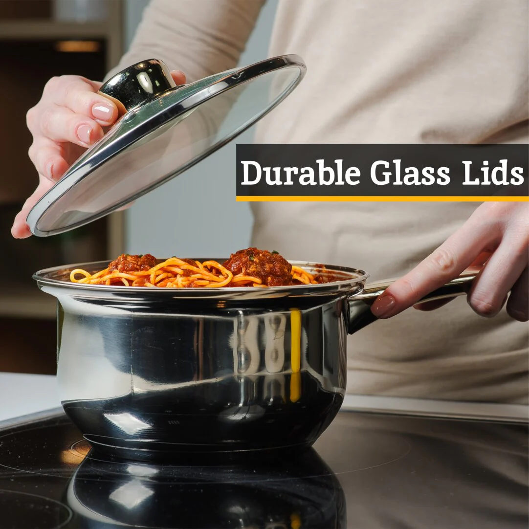 Crosse Set of 3 Stainless Steel Saucepans with Glass Lids - Image 6