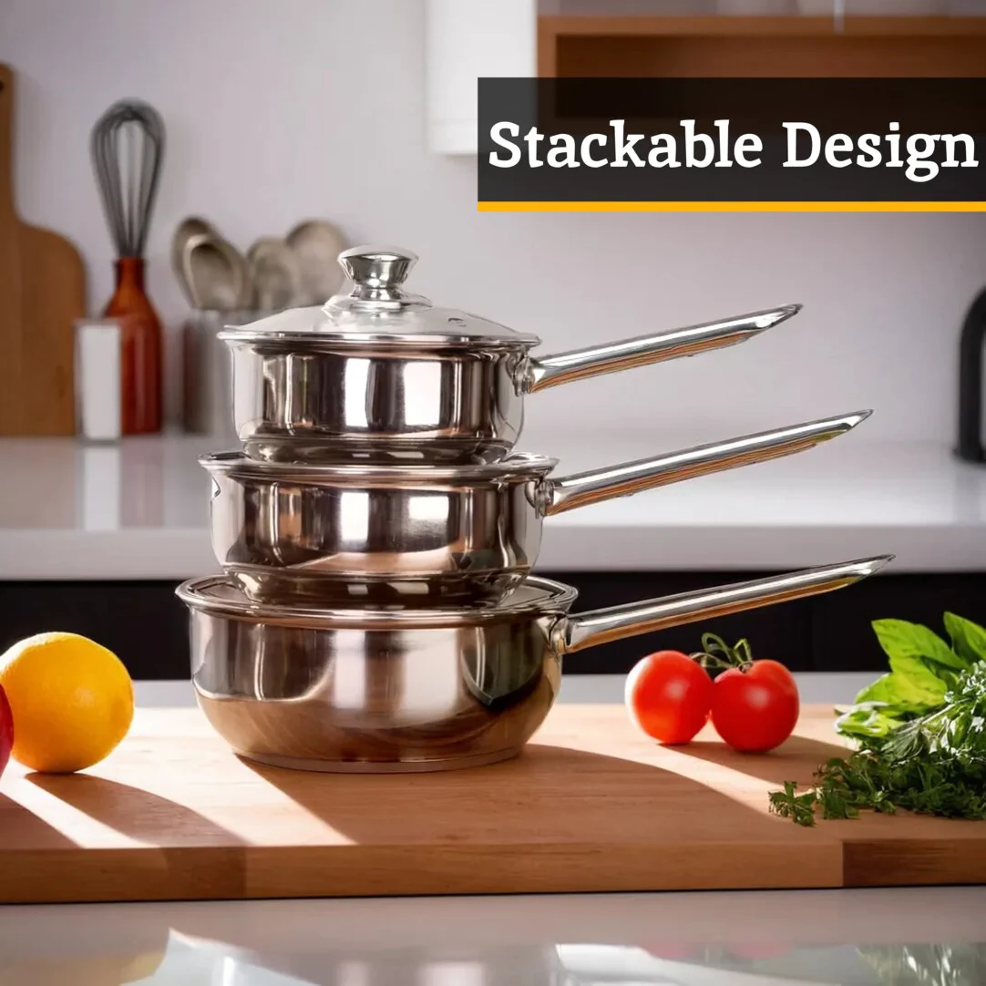 Crosse Set of 3 Stainless Steel Saucepans with Glass Lids - Image 7