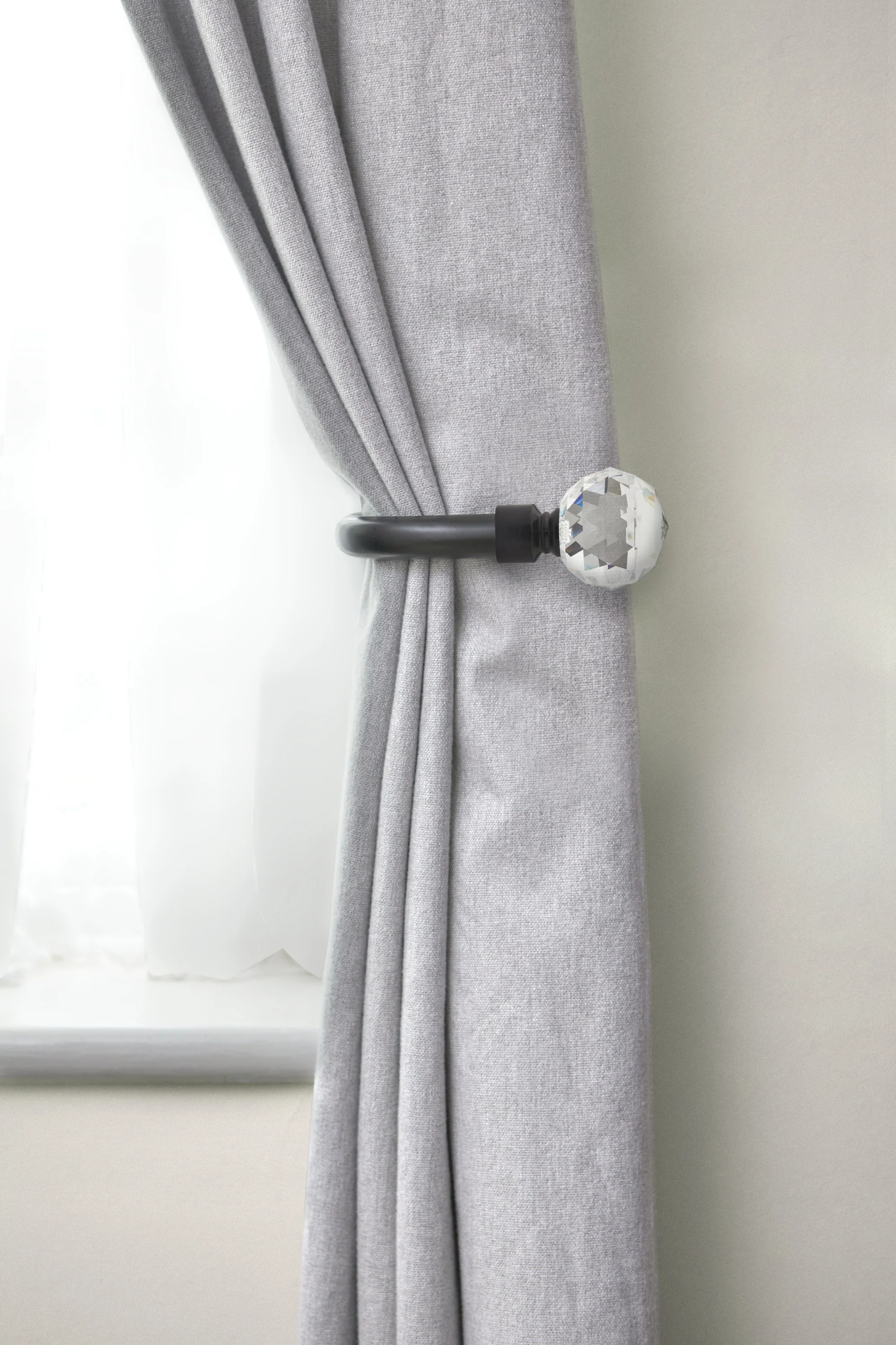Crystal - Pair of Holdaback Tiebacks with End Finials in Matt Black