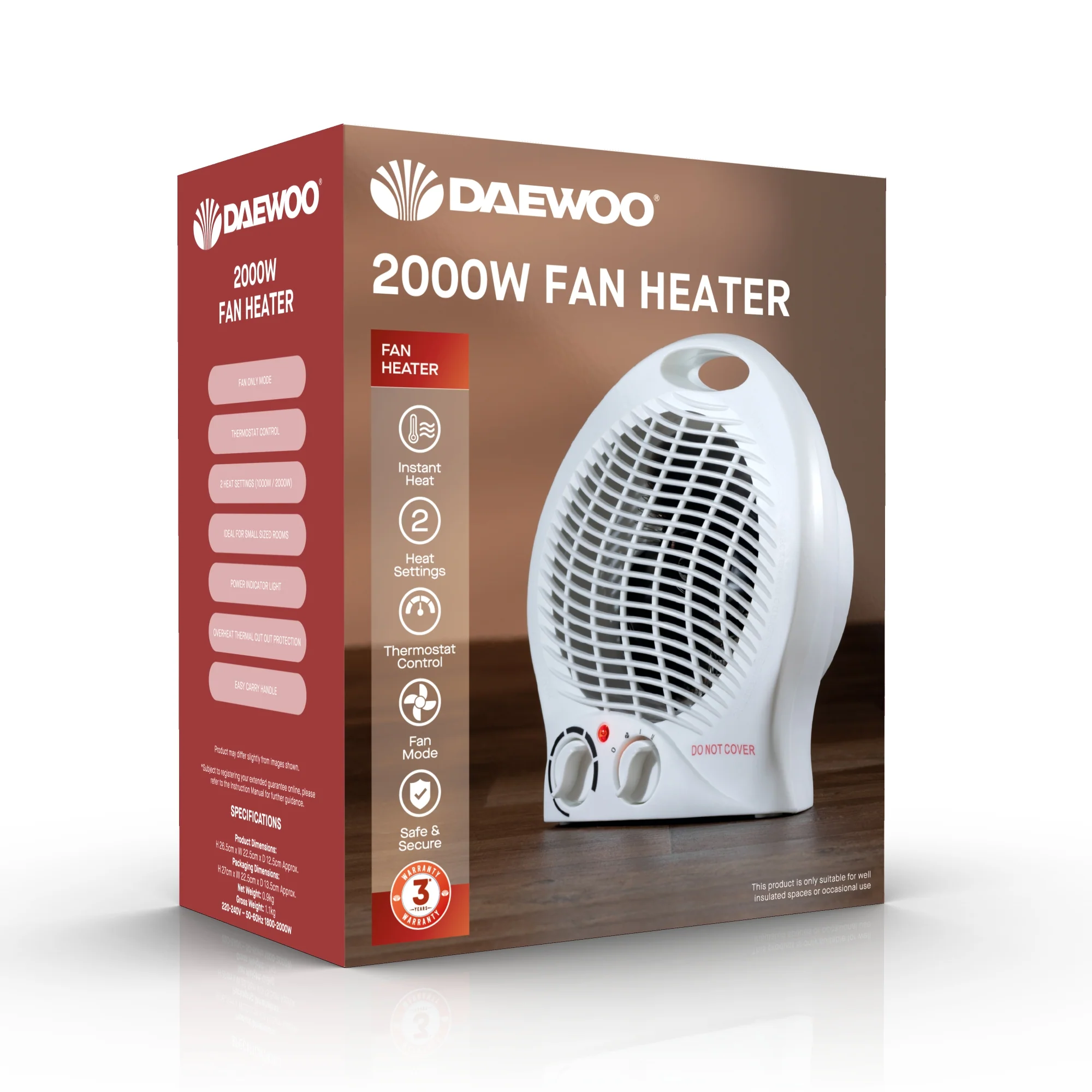 Daewoo 2000W Upright Fan Heater- Round Upright - Image 2