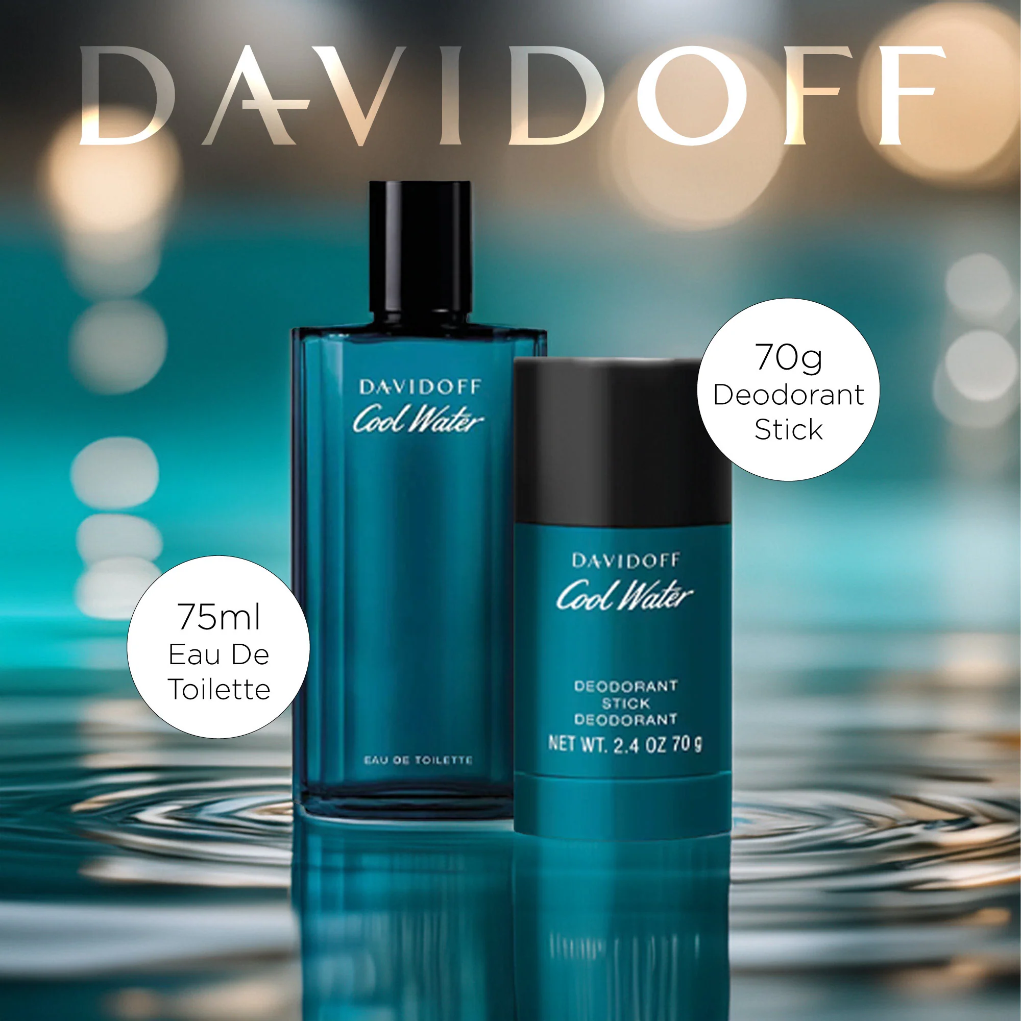 Davidoff Cool Water 2 Piece Gift Set: Eau de Toilette 75ml - Deodorant Stick 70g - Image 6