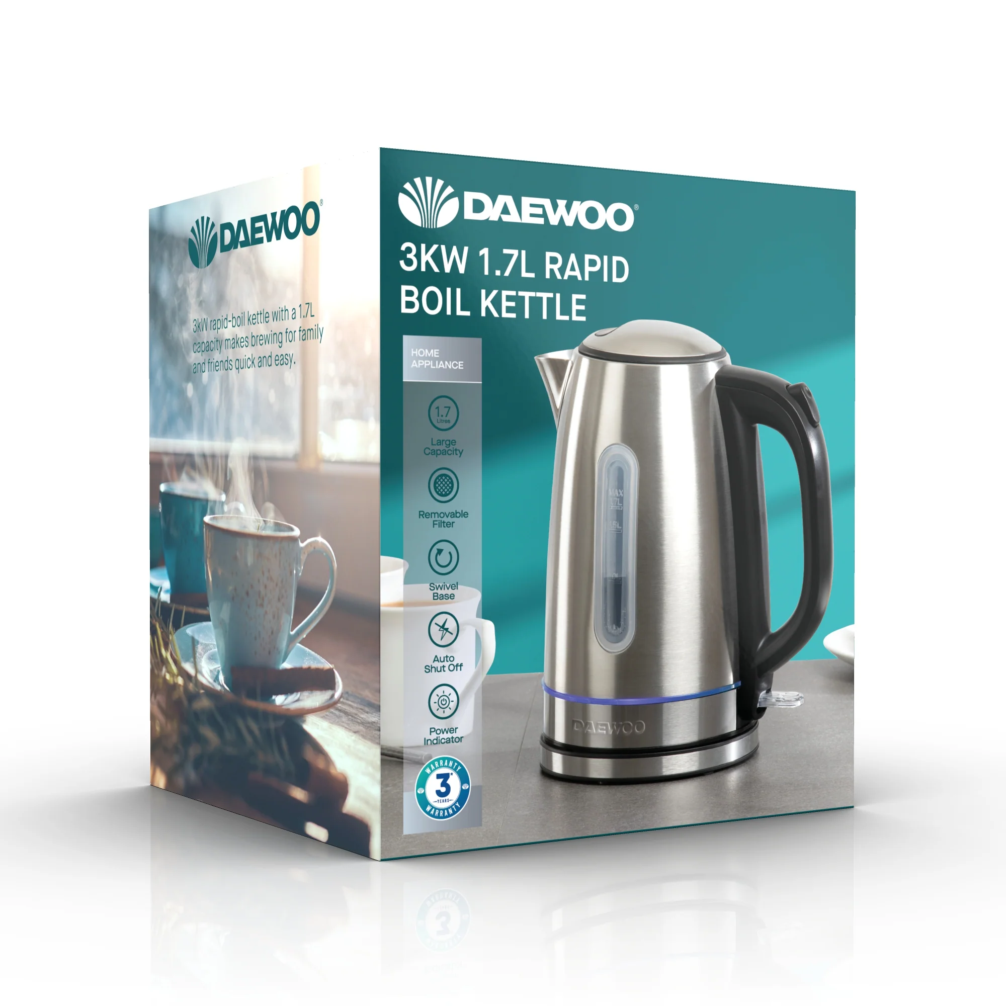 Deawoo Edinbrugh Rapide Boil 3kw 1.7L Stainless Steel Jug Kettle - Image 2