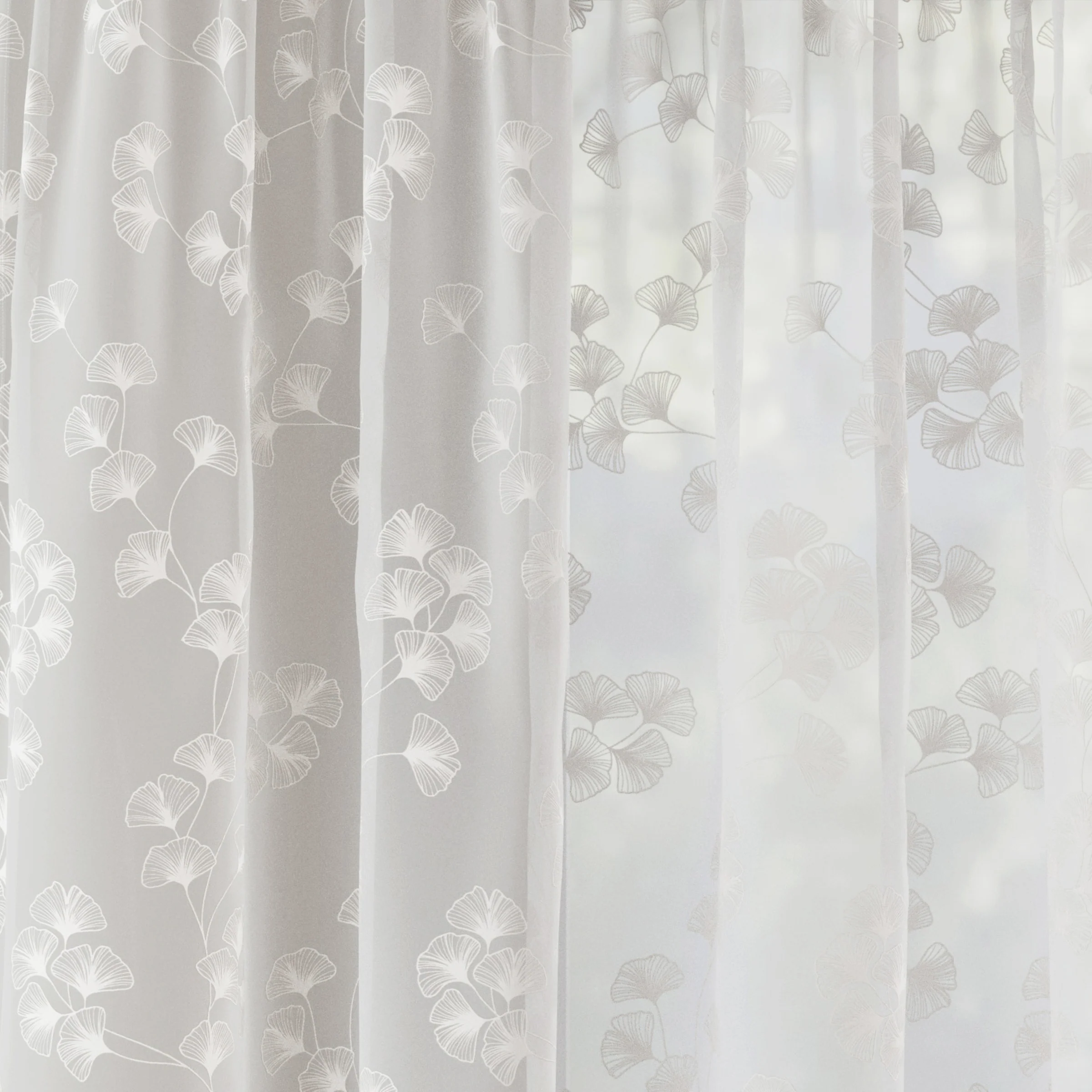 Delila White Leaf Print Voile Panel - Pair - Image 3