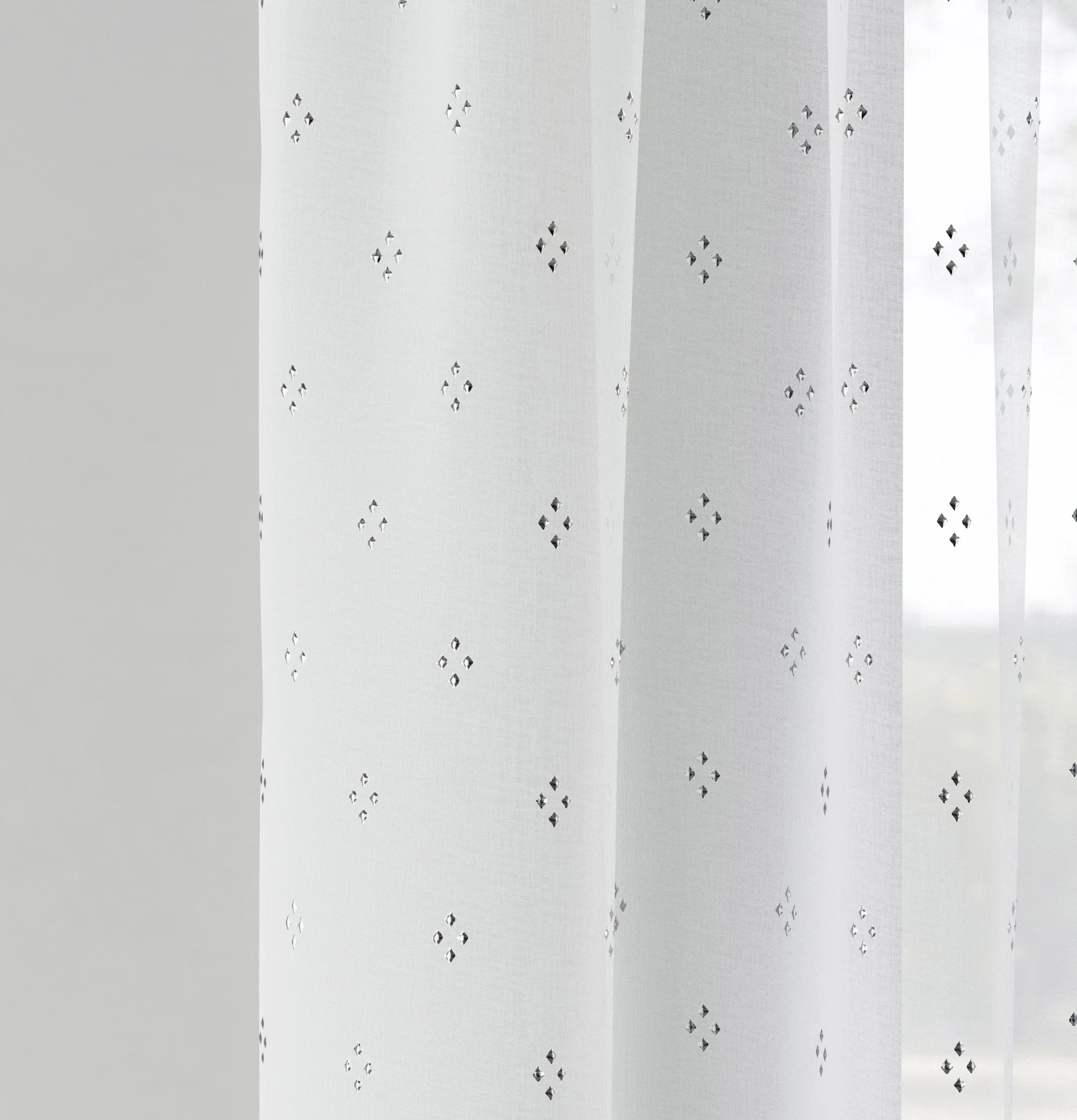 Destiny Silver Metallic Dimond Print On Sheer Fabric - Pair - Image 3