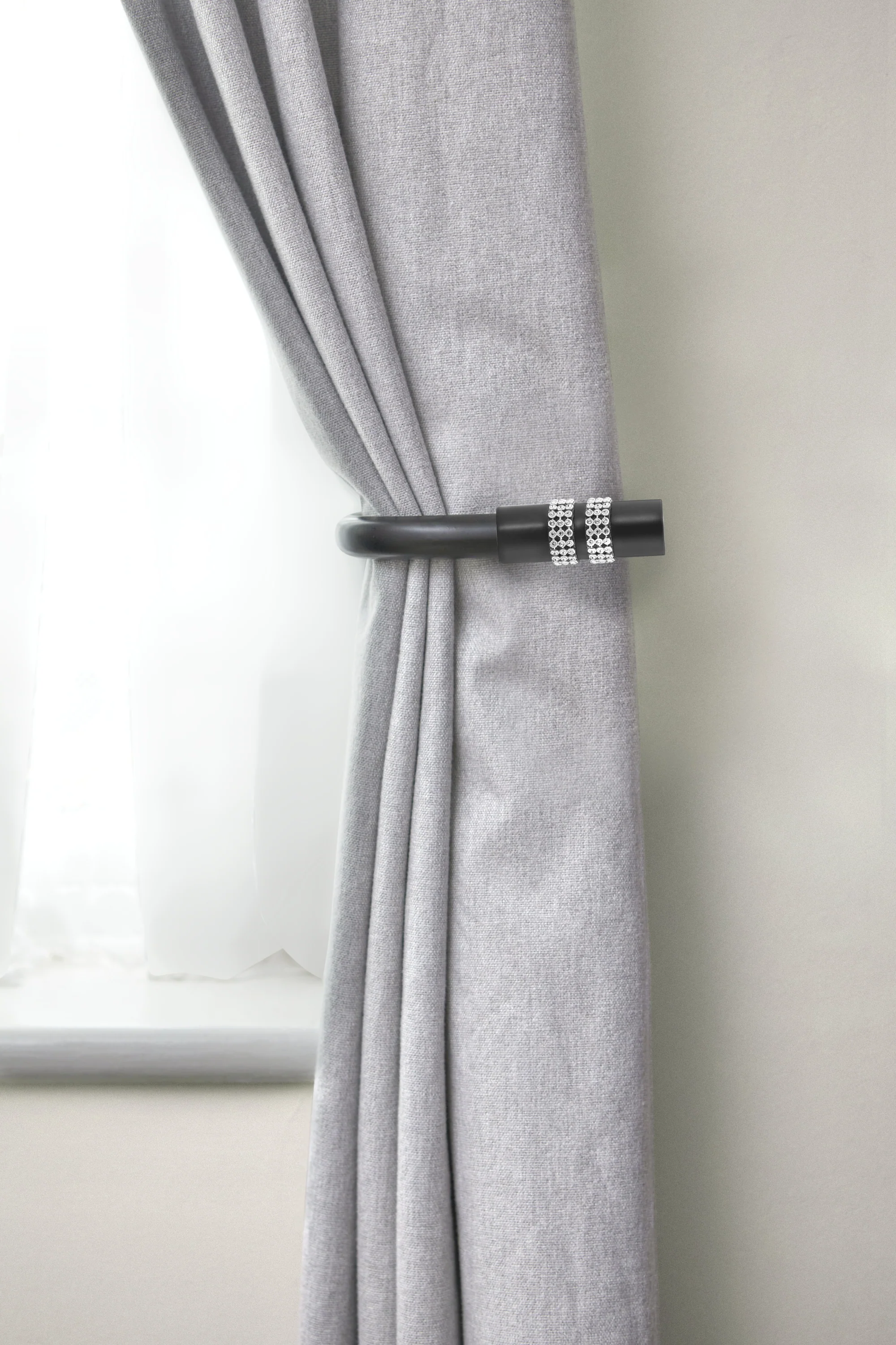 Diamante - Pair of Holdaback Tiebacks with End Finials in Matt Black