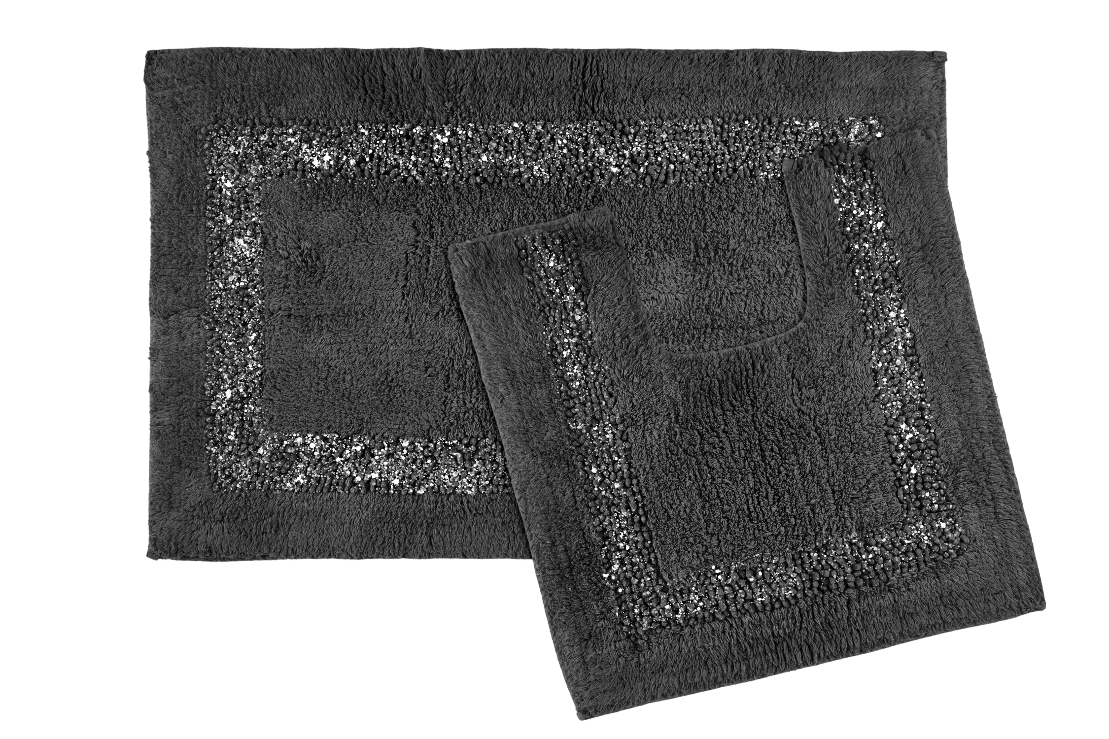 Diamante Sparkle 100% Cotton Heavyweight 2 Piece Bath Mat & Pedestal Bathroom Toilet Set - Image 4