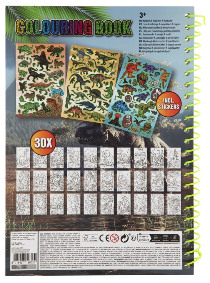 Dino Colouring Book A4, 30 Sheets + 5 Pencils - Image 2