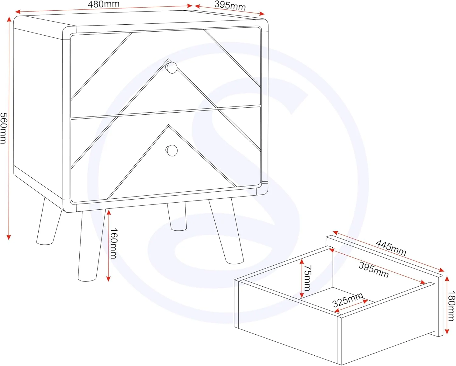 DIXIE 2 DRAWER BEDSIDE - DUSTY GREY/WHITE - Image 6
