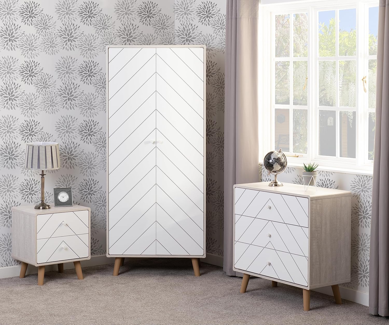 DIXIE 2 DRAWER BEDSIDE - DUSTY GREY/WHITE - Image 7