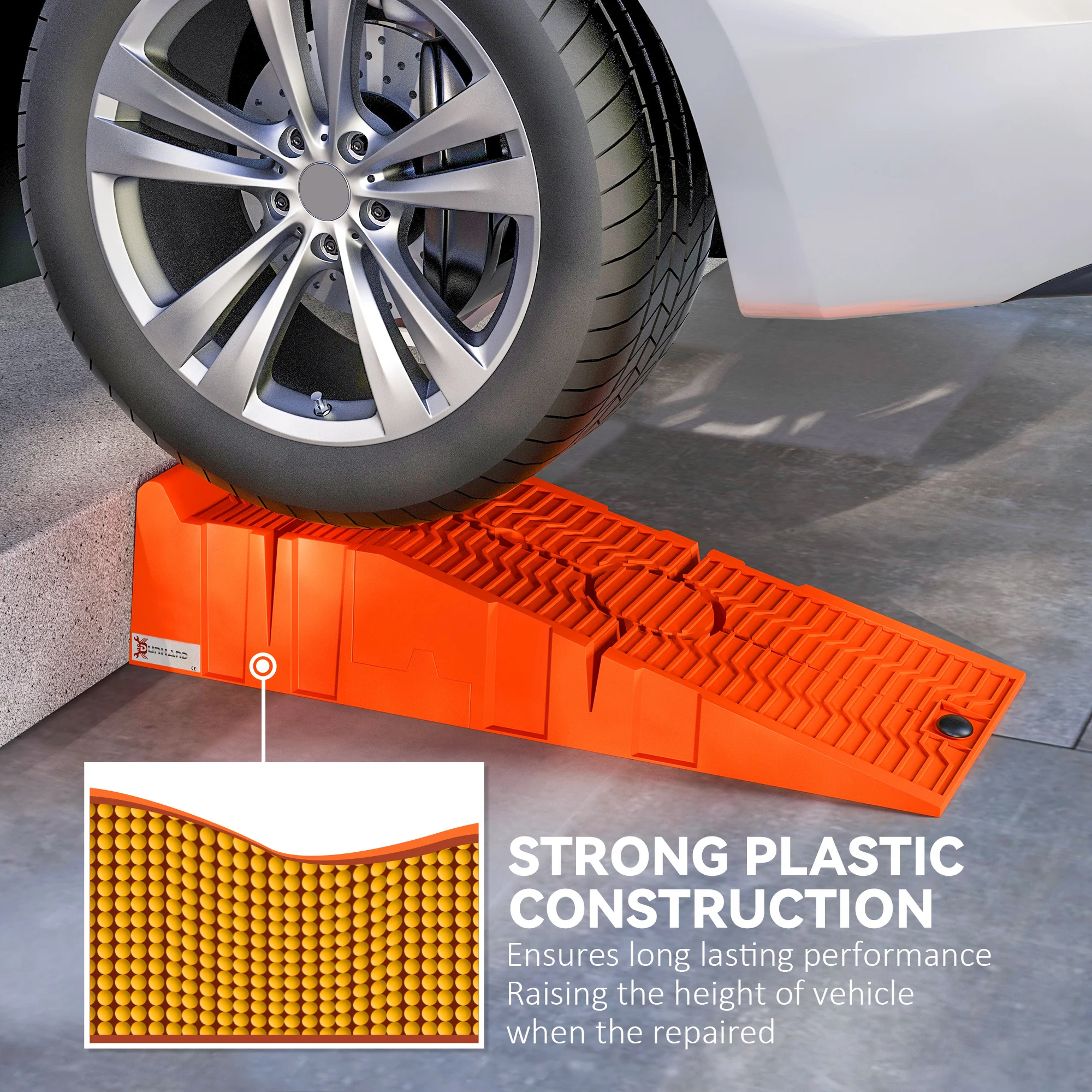 DURHAND 2.5 Ton Plastic Car Lifting Ramps Automotive Vehicle Garage, Orange - Image 3
