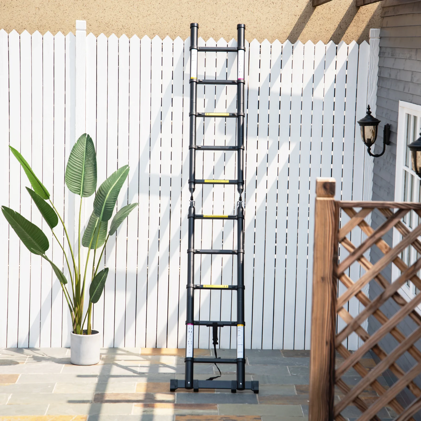 DURHAND 3.2m Extendable Aluminium Ladder, Portable 10 Step Ladder, Black - Image 2