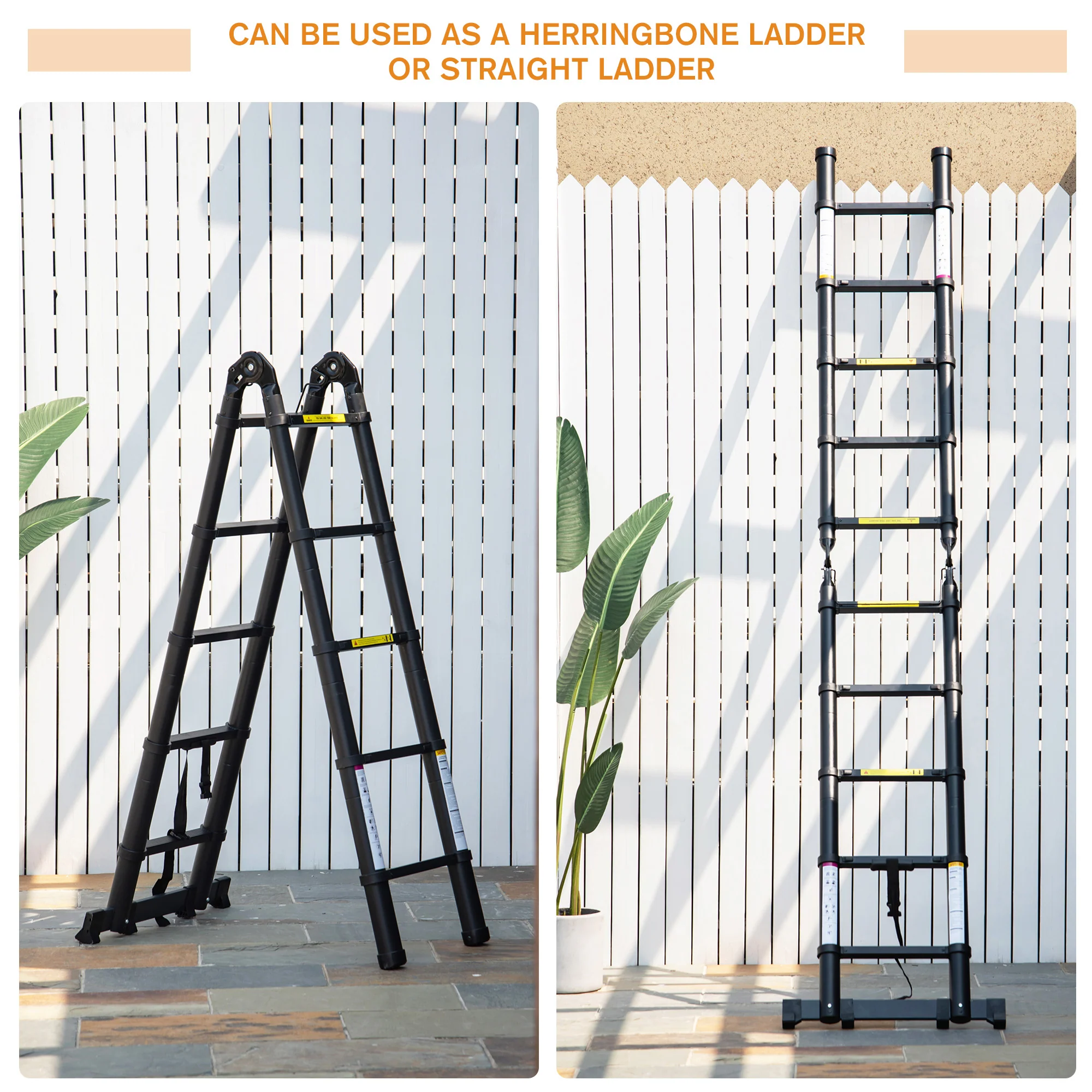 DURHAND 3.2m Extendable Aluminium Ladder, Portable 10 Step Ladder, Black - Image 3