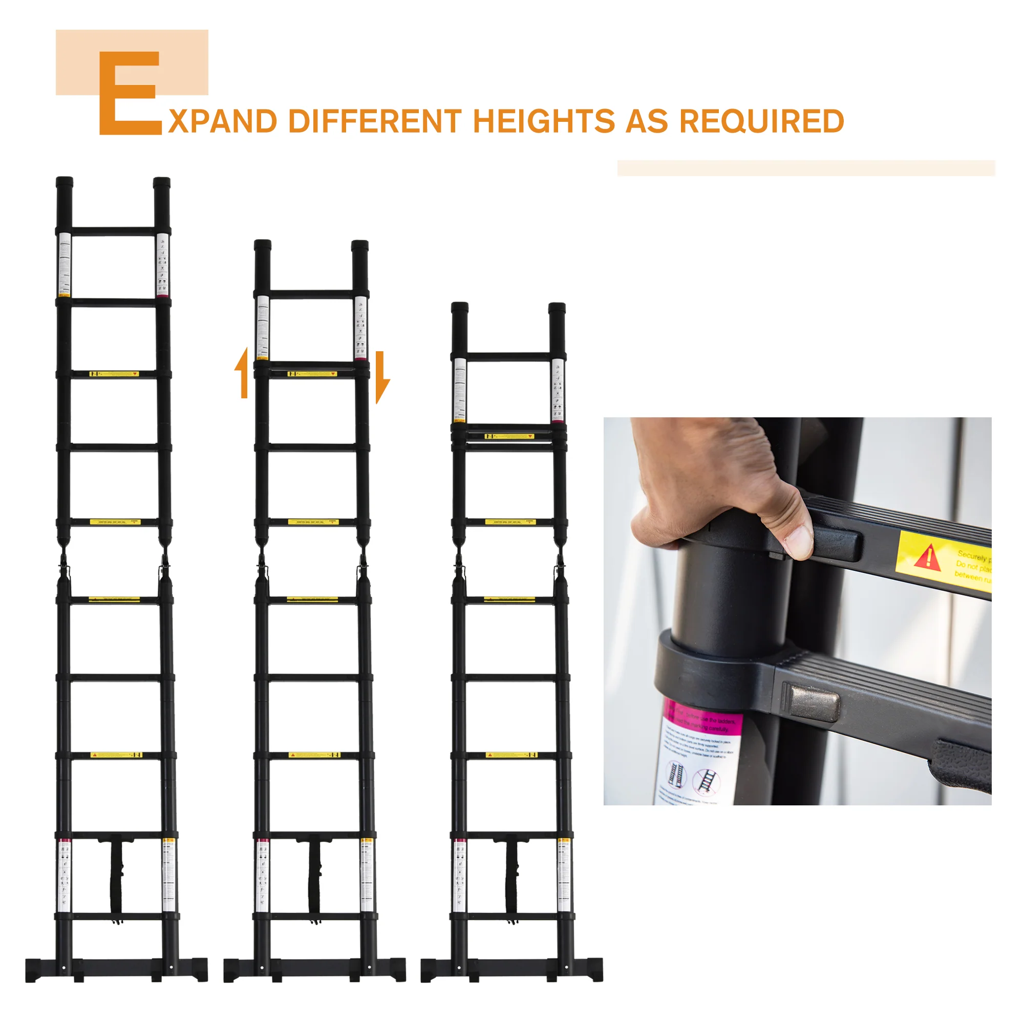 DURHAND 3.2m Extendable Aluminium Ladder, Portable 10 Step Ladder, Black - Image 4