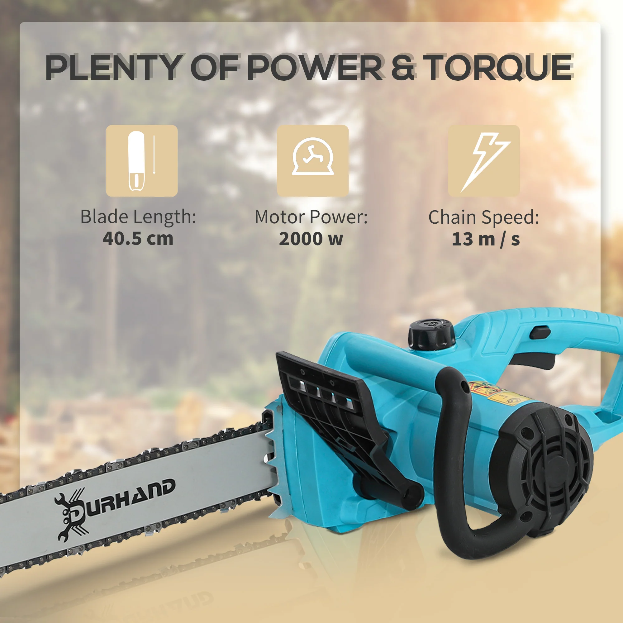 DURHAND Electric Chainsaw Garden Tools, 2000 W, 40 Cm Blade For Wood - Image 3