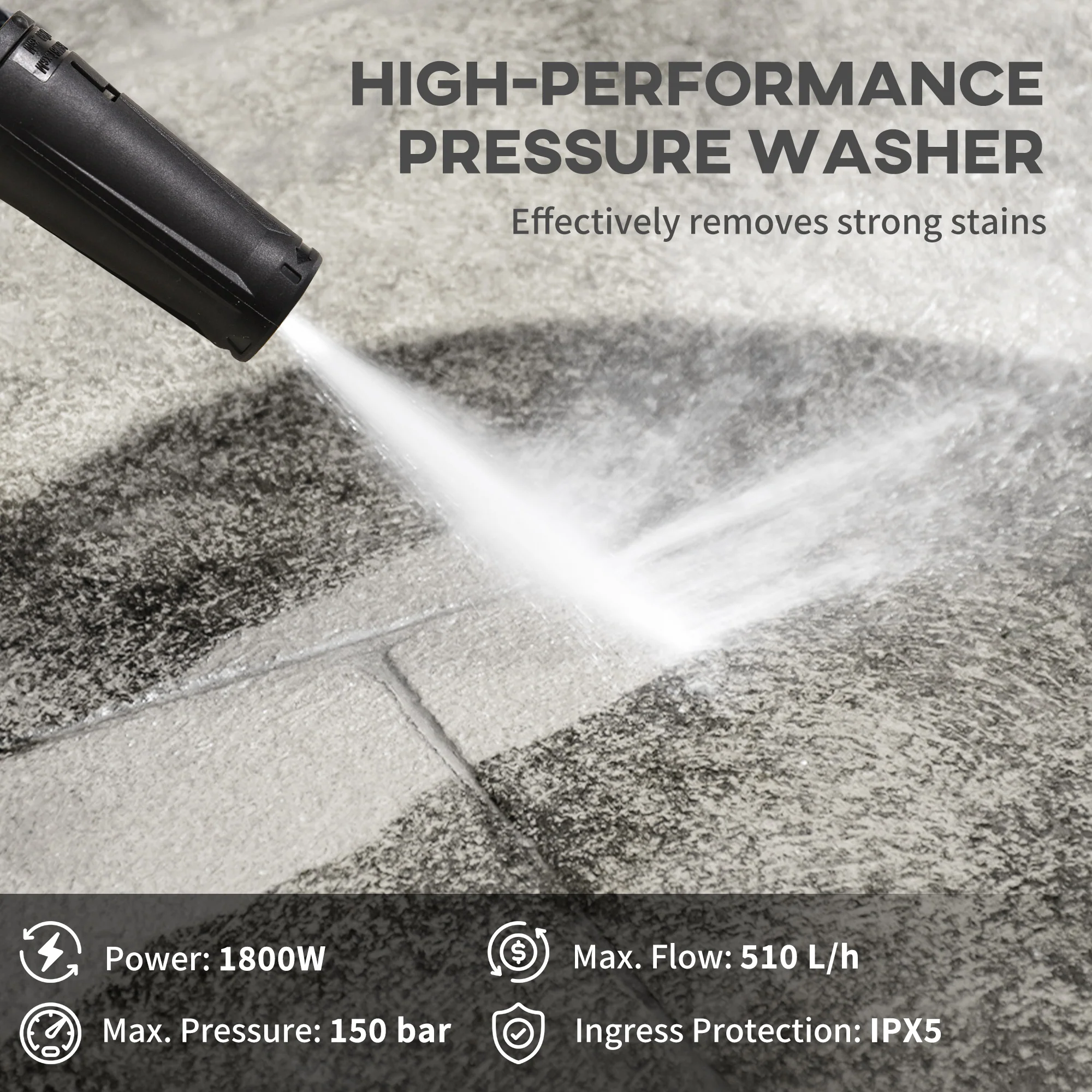 DURHAND High-Performance Power Washer 1800W, 150 Bar, 510 L/h, Yellow - Image 3