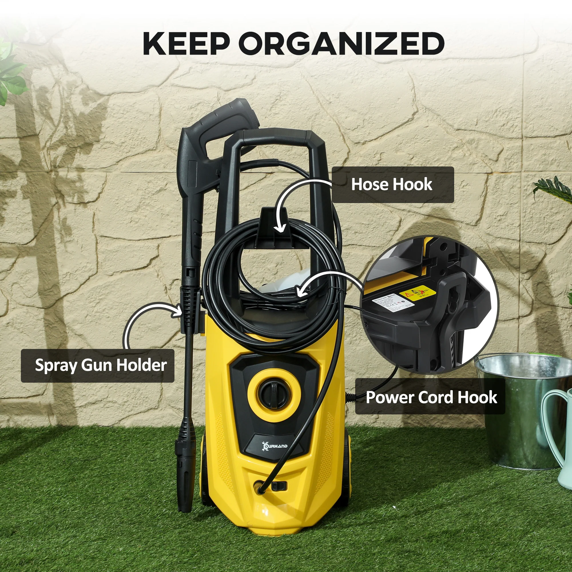 DURHAND High-Performance Power Washer 1800W, 150 Bar, 510 L/h, Yellow - Image 7