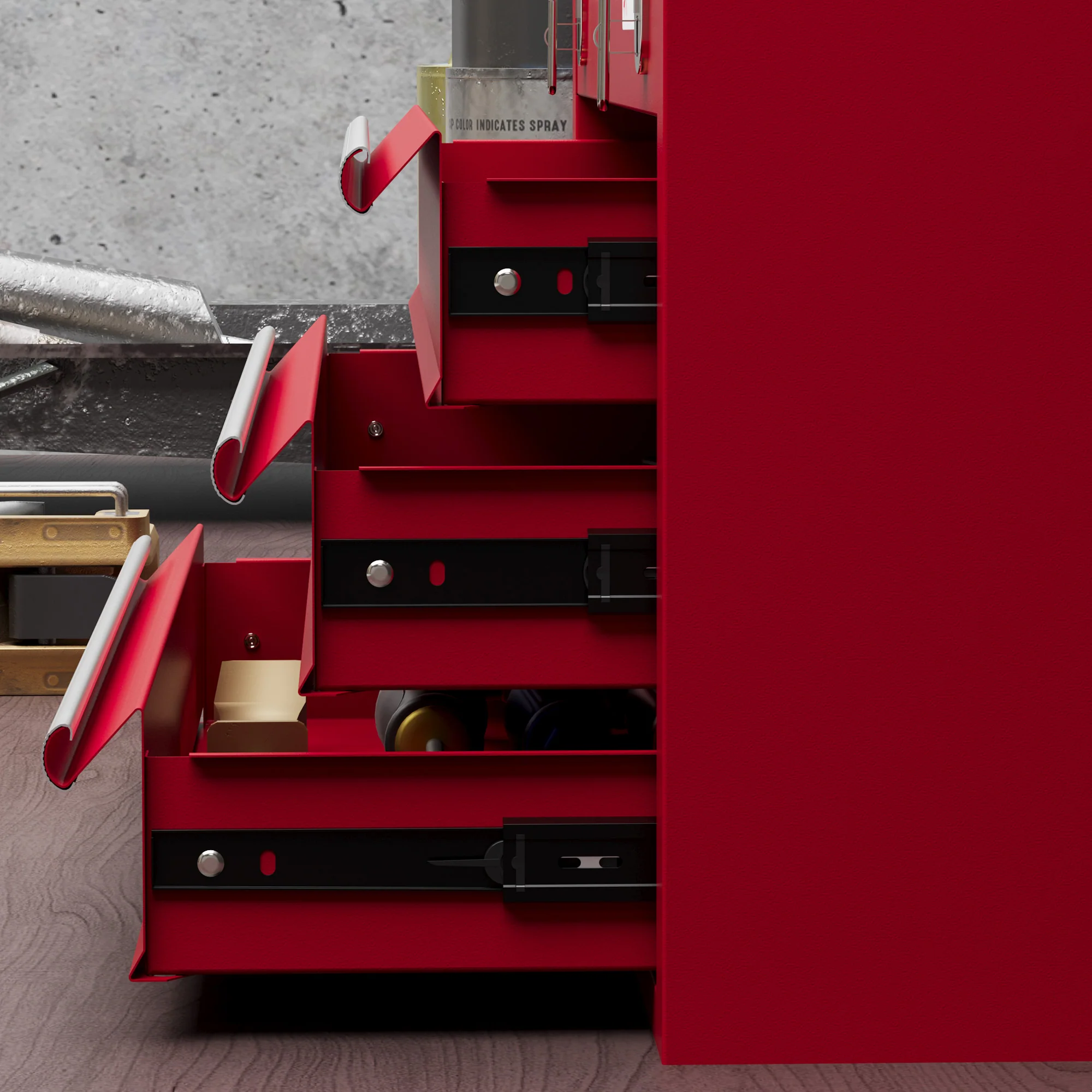 DURHAND Lockable 3 Drawer Tool Chest With Ball Bearing Slide Drawers Red - Image 8